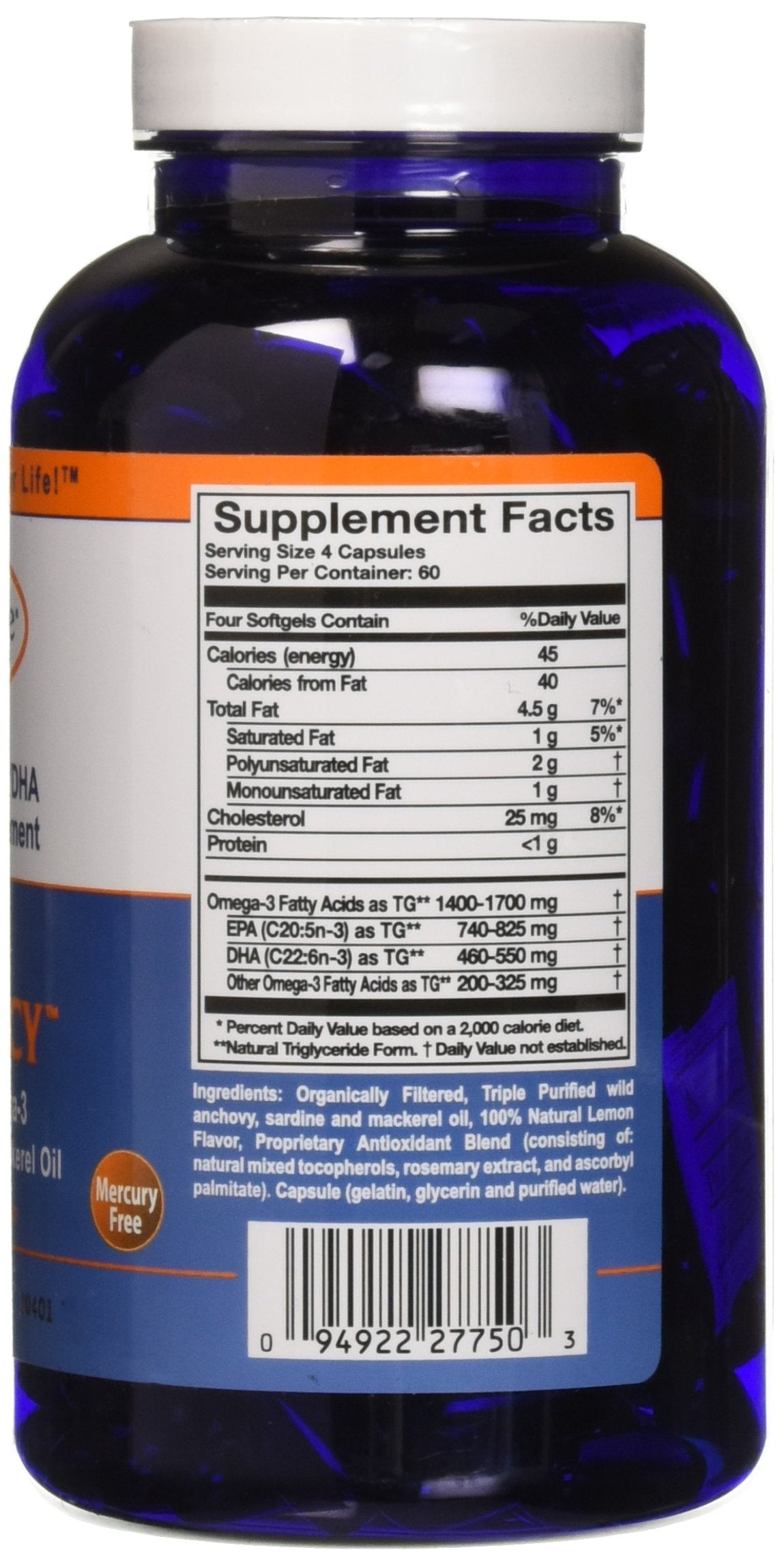 Innate Choice Omega Sufficiency Lemon etiqueta clara con dosis recomendadas.