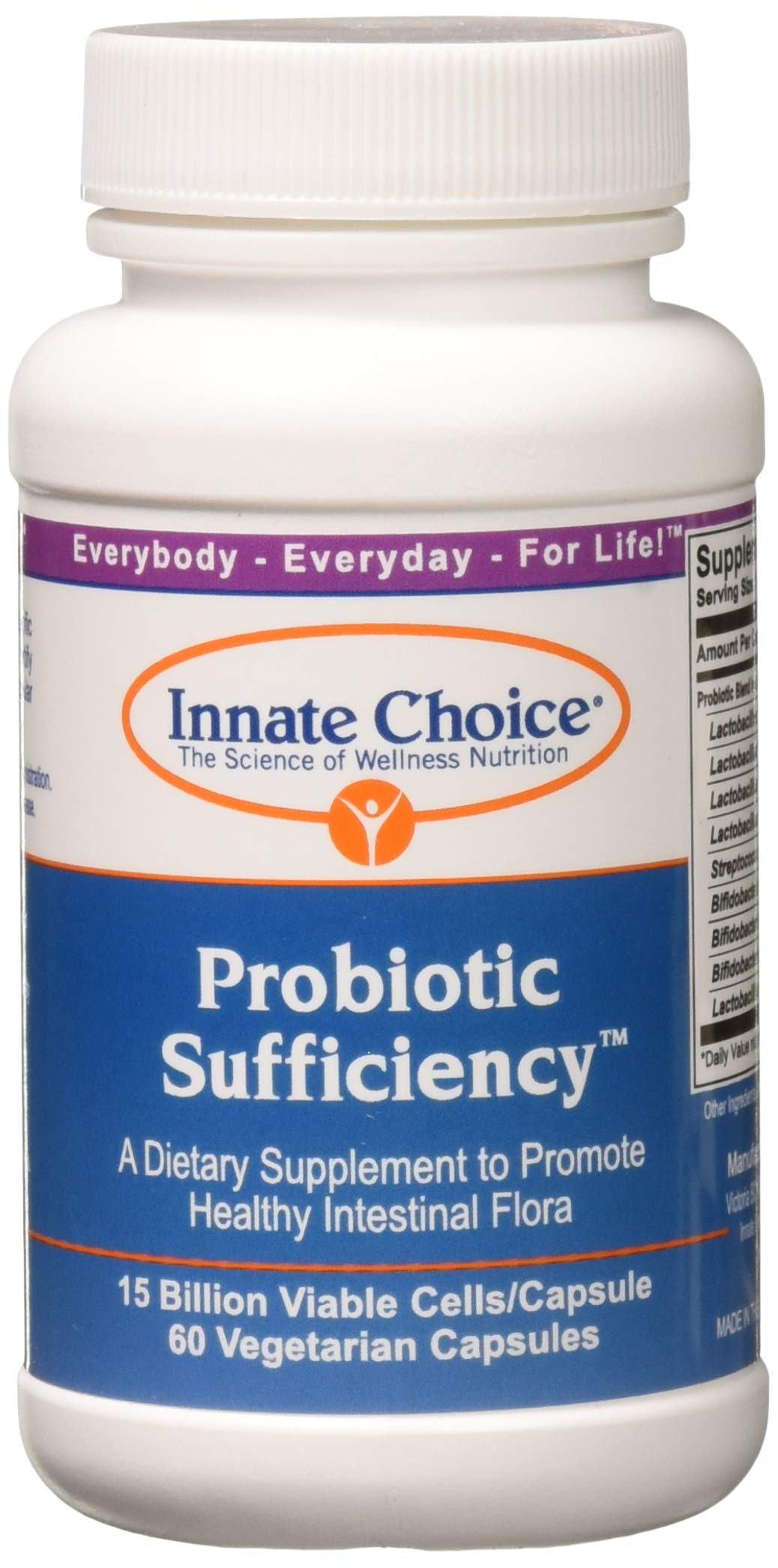 Innate Choice Suficiencia Probiótico: botella frontal con cápsulas