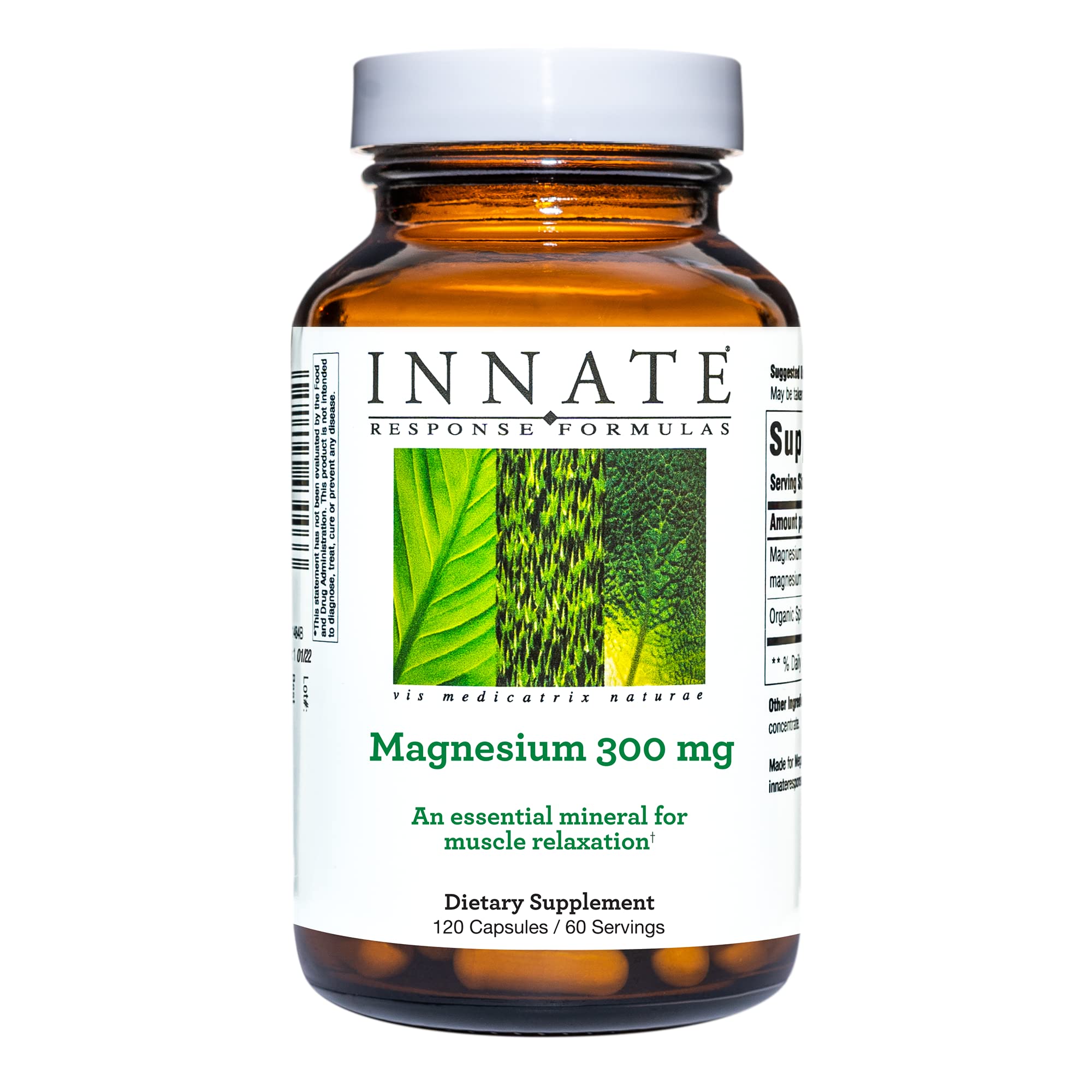 INNATE Magnesium 300 mg: botella con cápsulas para soporte muscular diario.