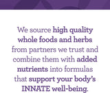 Innate Response Formulas con selenio y vegetales como espinaca y brócoli para nutrición equilibrada.