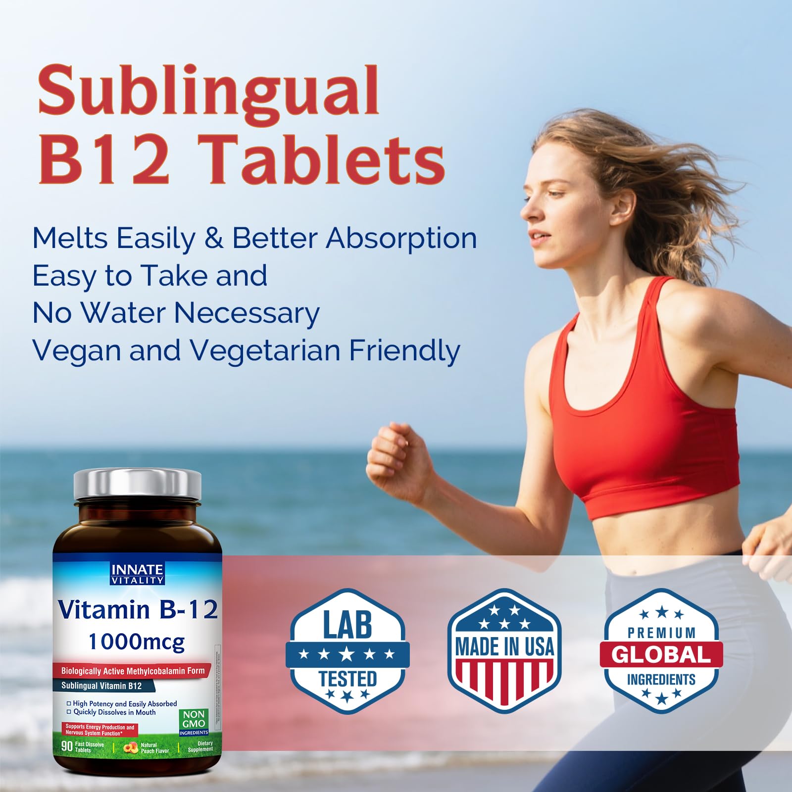 Presentación de Innate Vitality B12 en envase práctico y fácil de usar