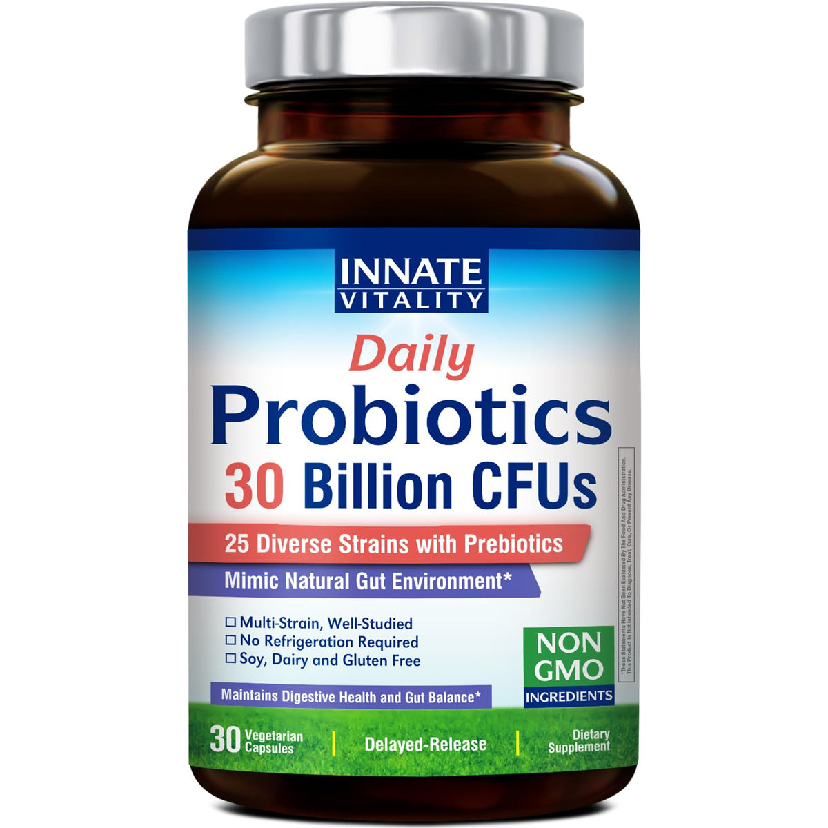 Innate Vitality: botella de probióticos 30B para apoyo diario digestivo.