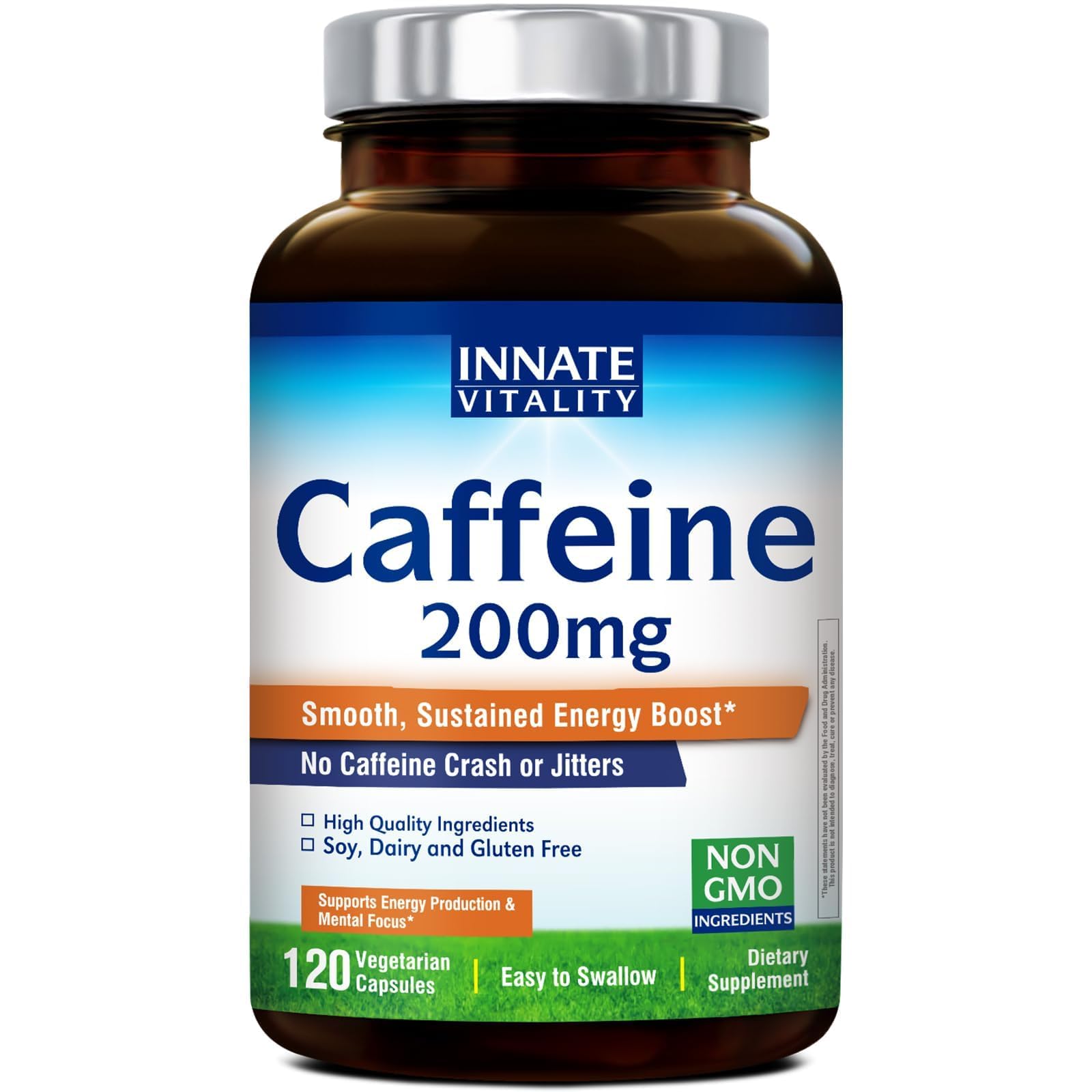 Innate Vitality Cafeína cápsula de 200 mg para energía sostenida durante el día.