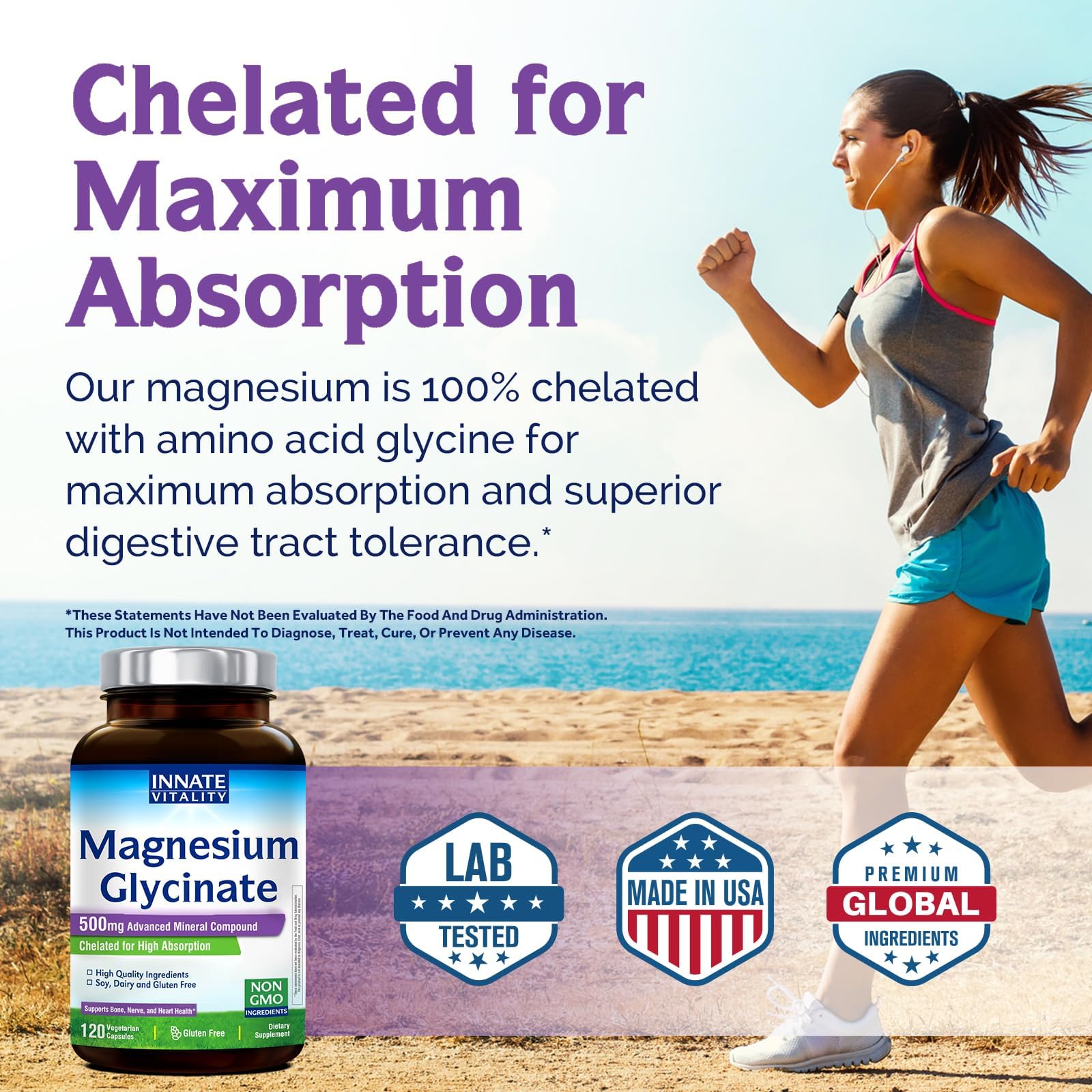Innate Vitality Magnesio Glicinato sin gluten apto para celiacos.