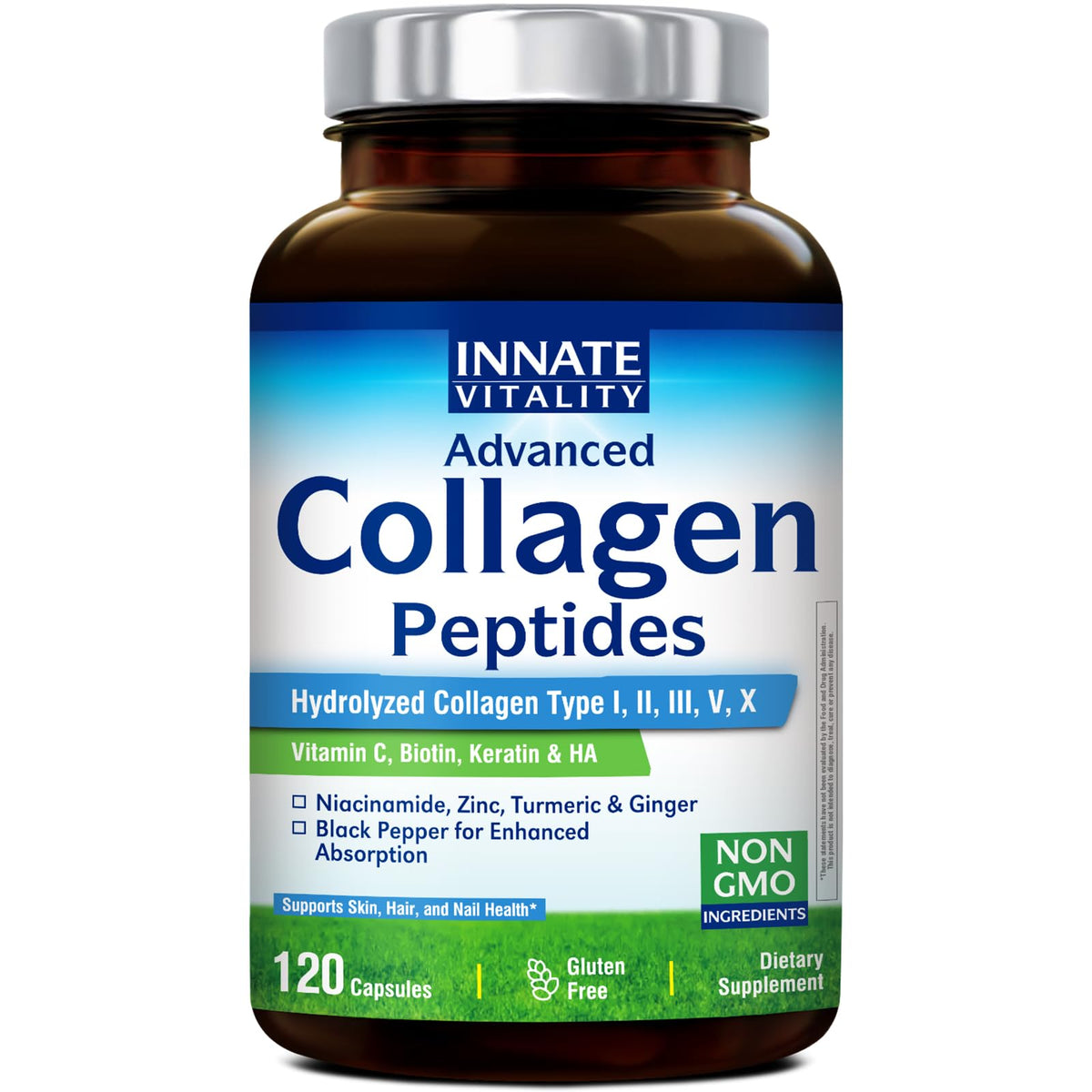 Innate Vitality péptidos de colágeno, botella, para hidratación de la piel.