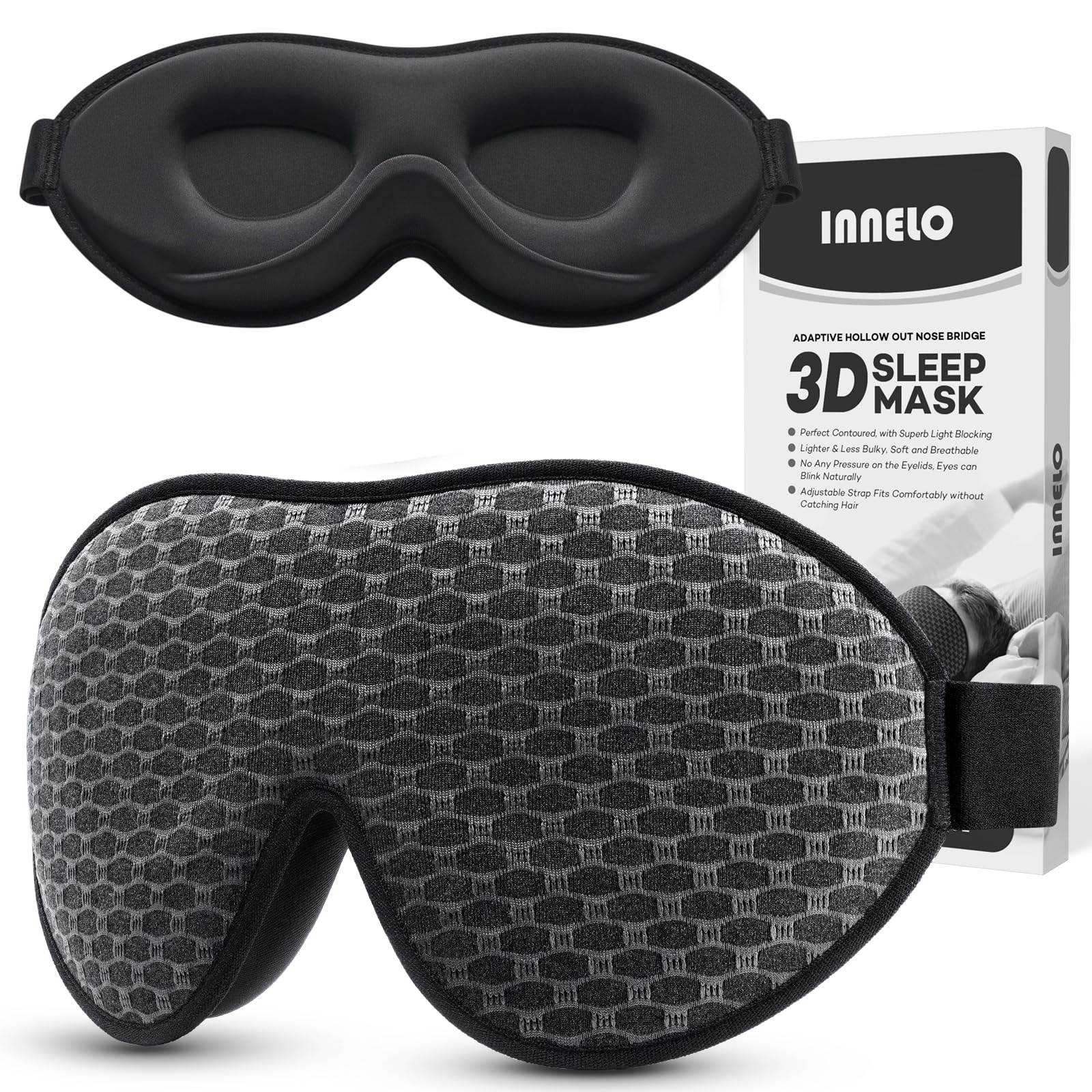 INNELO mascarilla para dormir de lado con diseño 3D contorneado, sin presión en ojos.