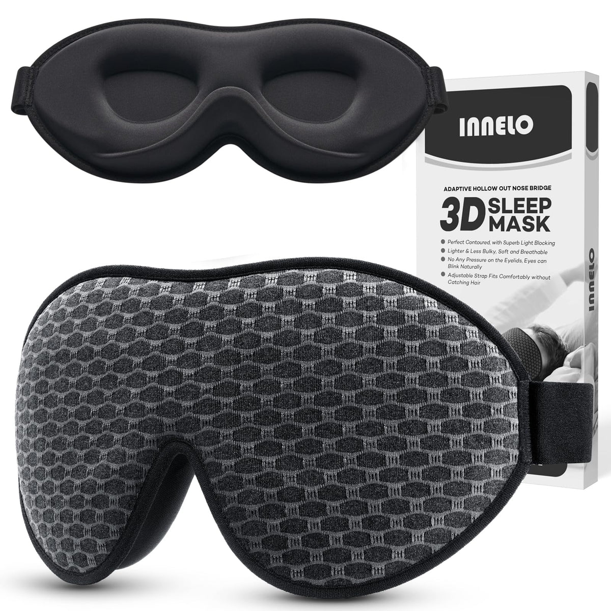 INNELO mascarilla para dormir de lado con diseño 3D contorneado, sin presión en ojos.