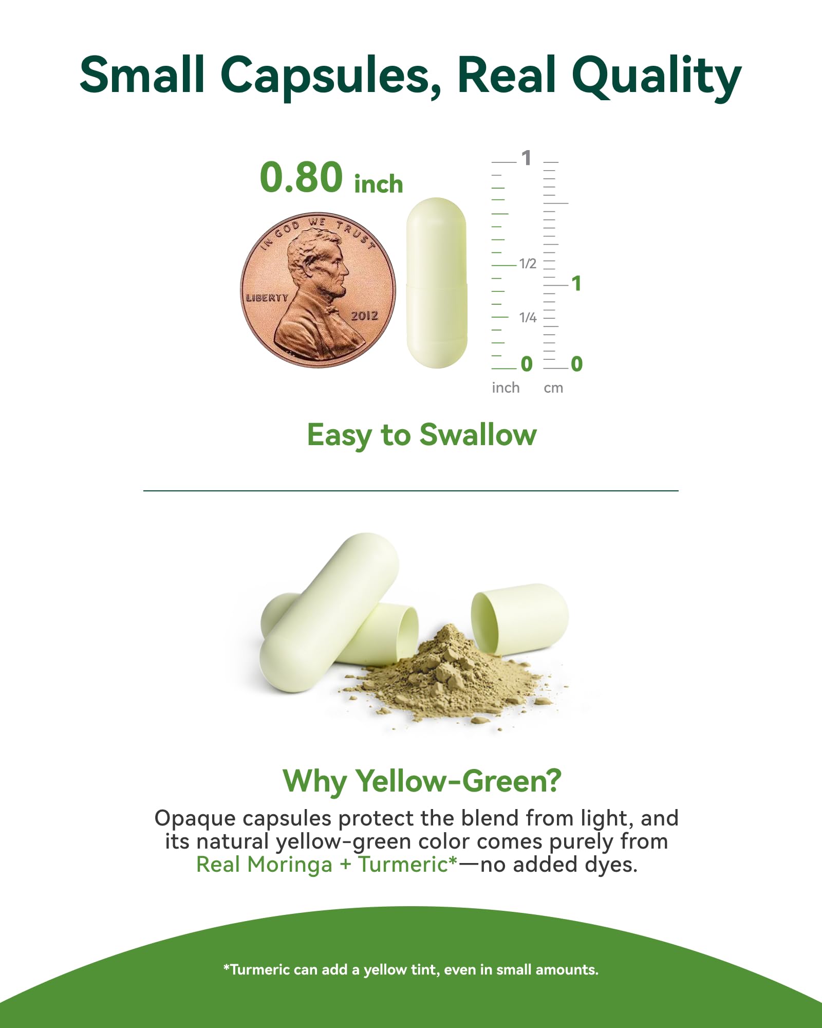 Inner Brightness Moringa, cápsulas fáciles de tragar para uso diario.