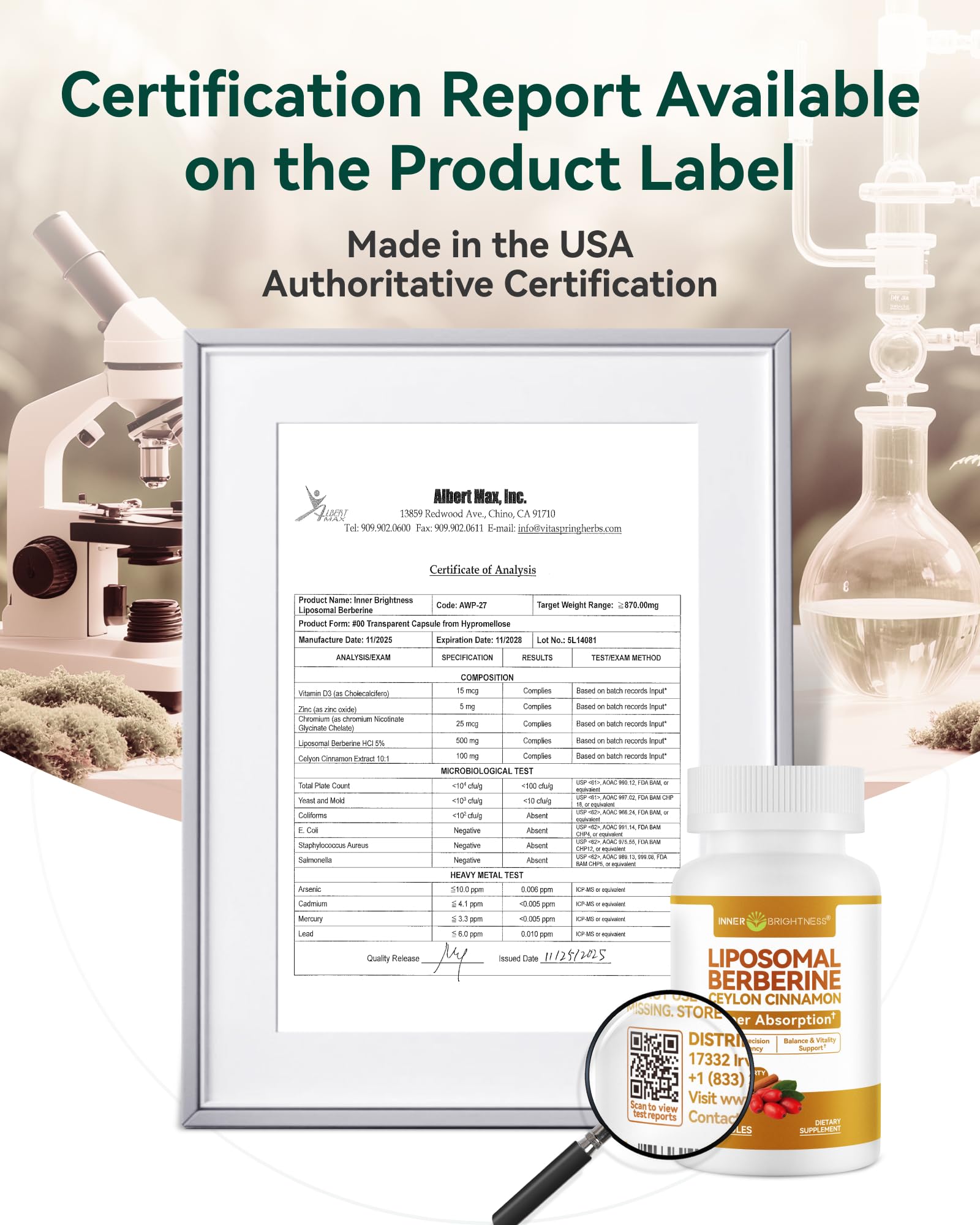 Producto fabricado en Estados Unidos, sello de calidad de Inner Brightness.