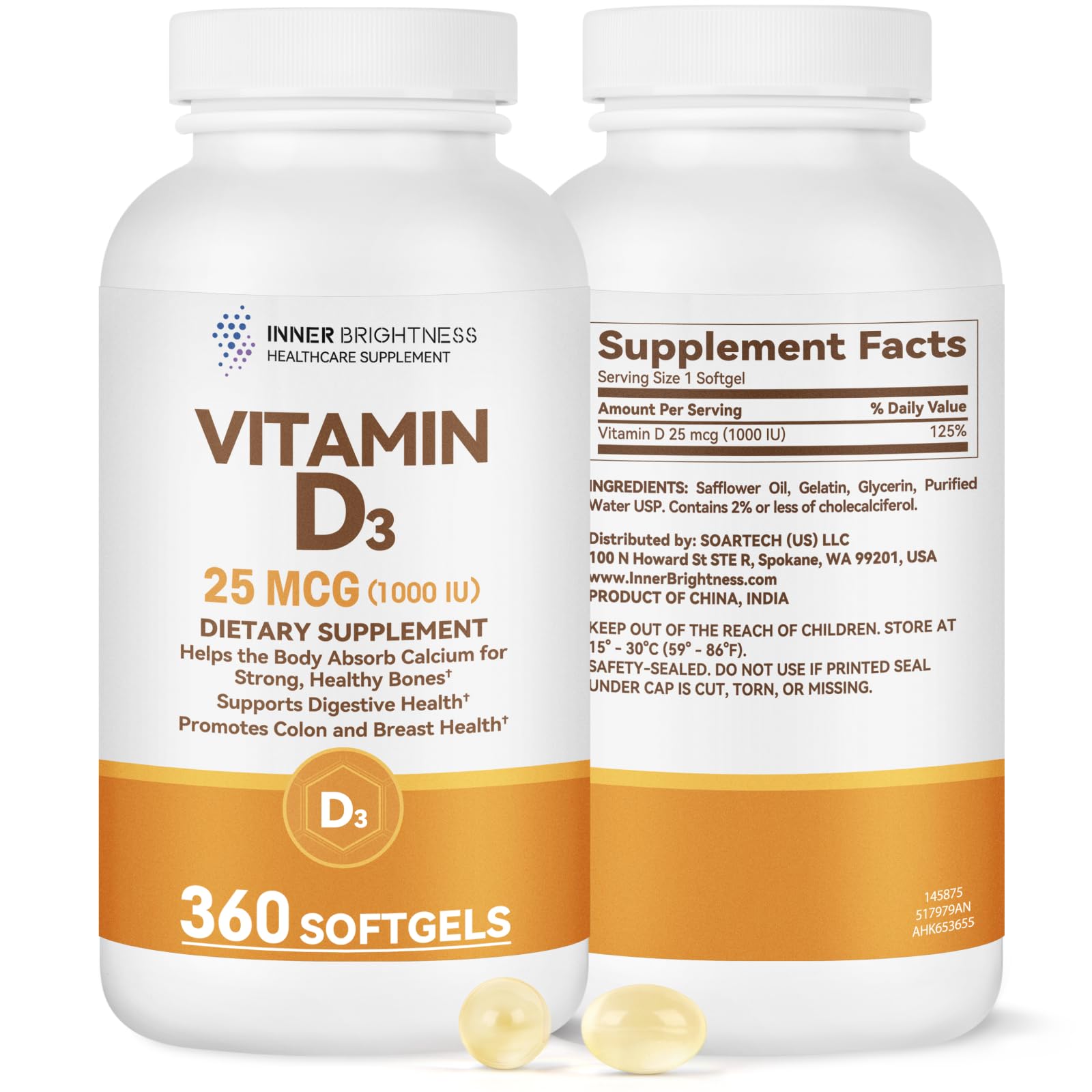 Inner Brightness Vitamina D3, envase seguro para la rutina diaria.