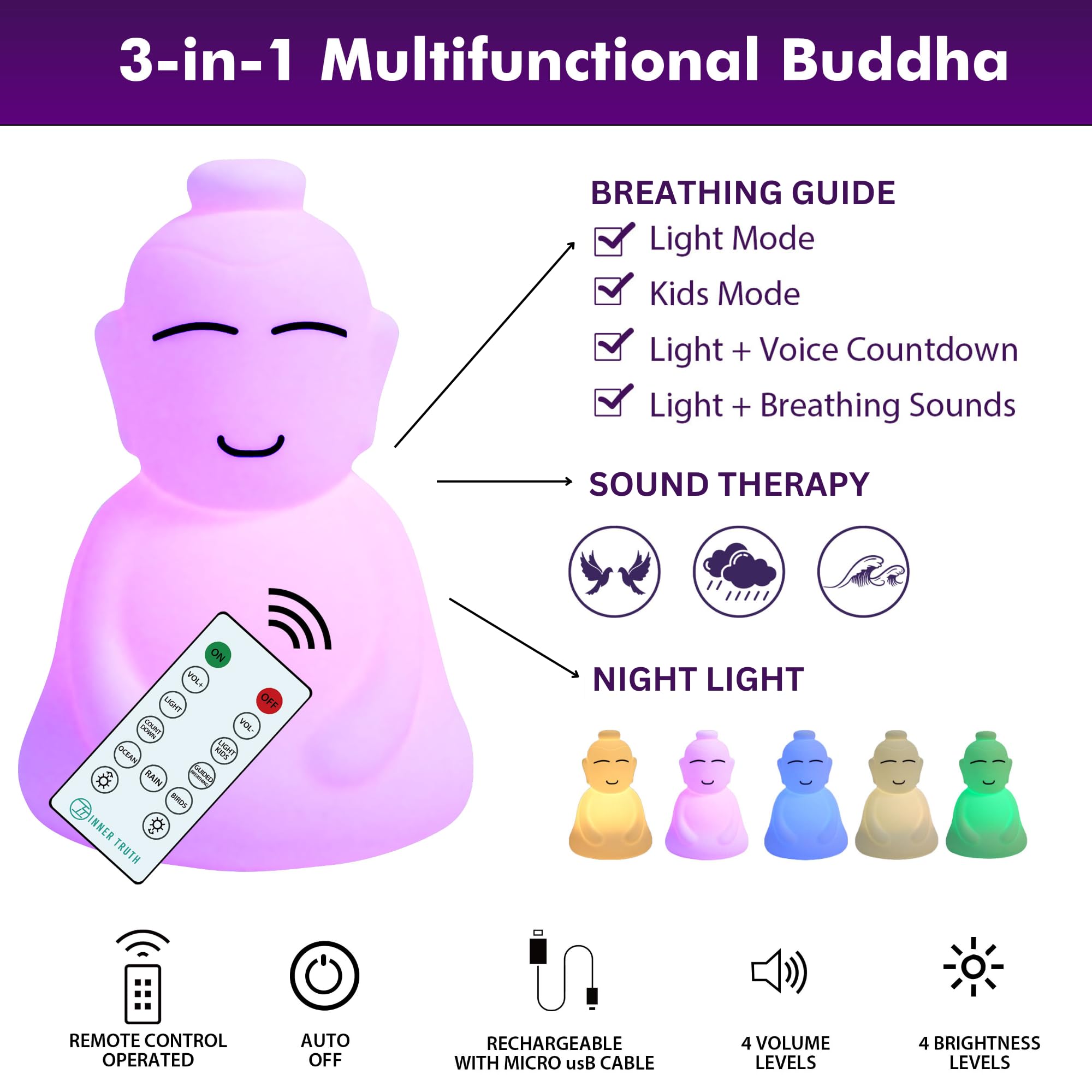 INNER TRUTH Buddha Kit lampara nocturna para facilitar la relajacion.