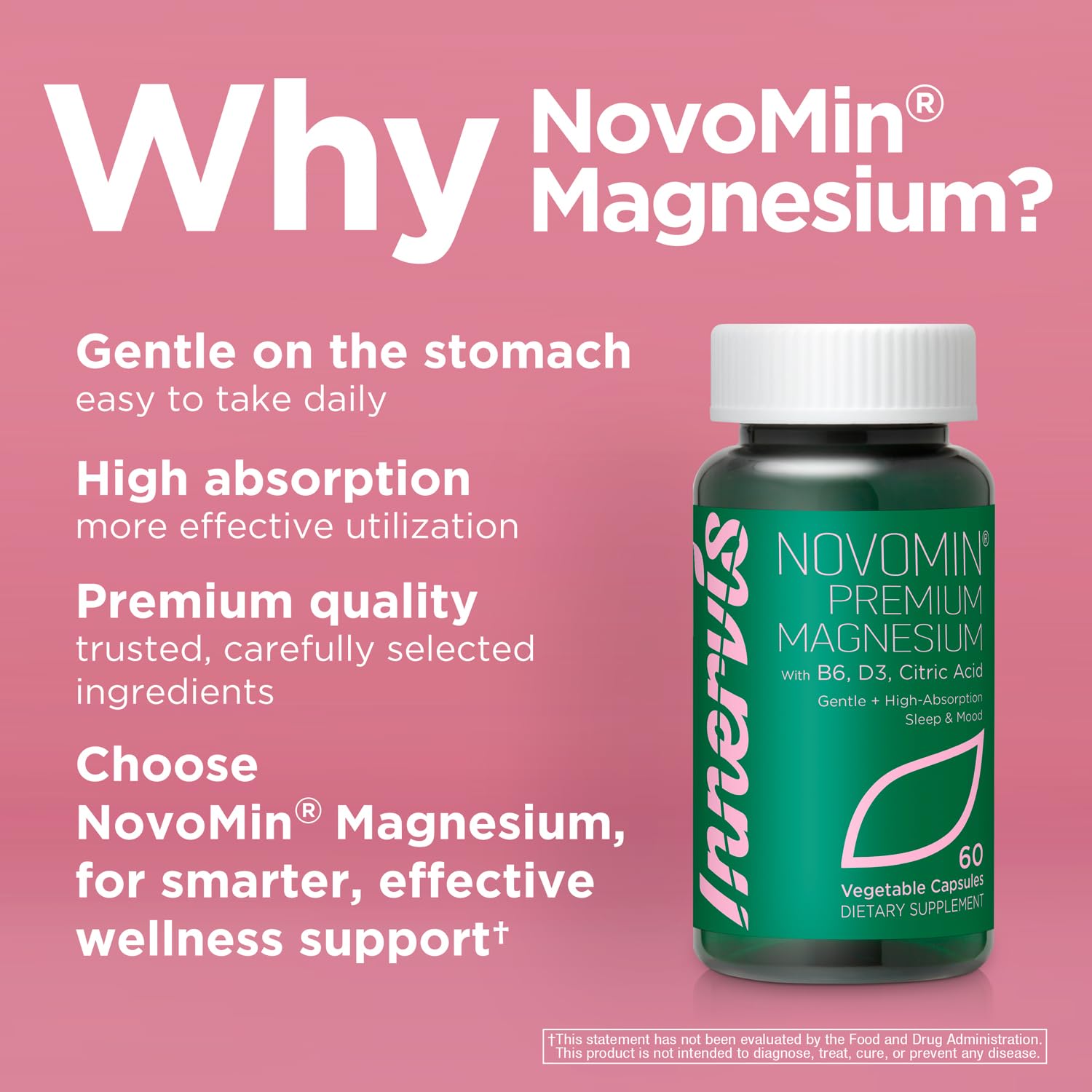 INNERVISNUTRITION Magnesio glicinato premium: cápsulas fáciles de tragar para uso diario