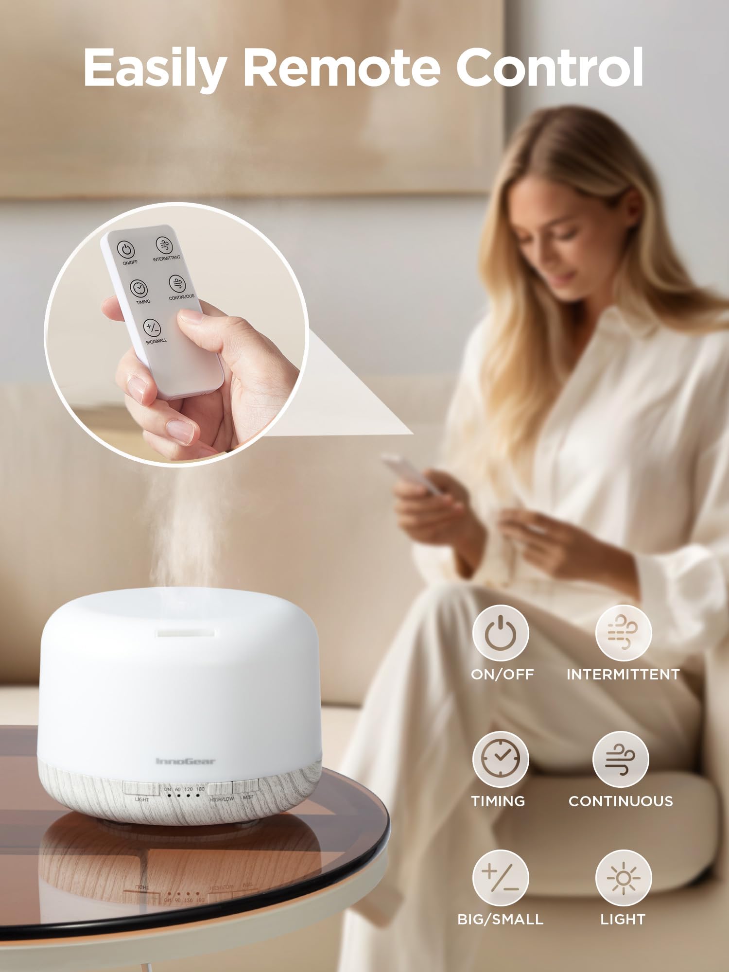 InnoGear difusor con flujo de niebla ascendente potente para humidificar sin mojar muebles