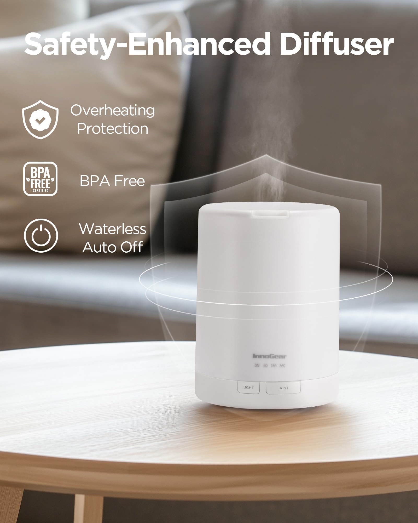InnoGear difusor iluminación siete colores para crear ambiente relajante.