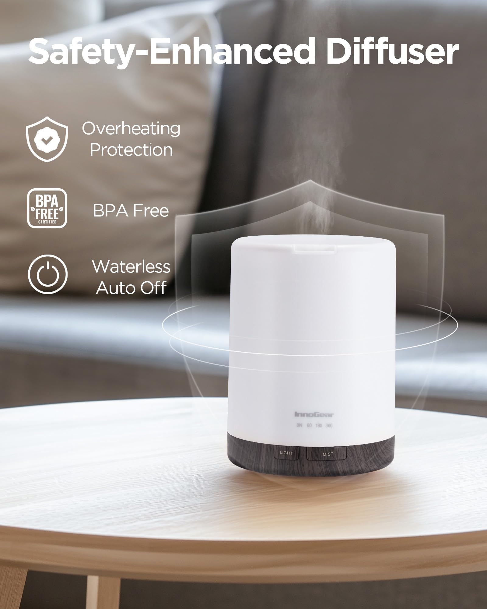 InnoGear difusor con temporizador cuatro opciones para tu ritmo.