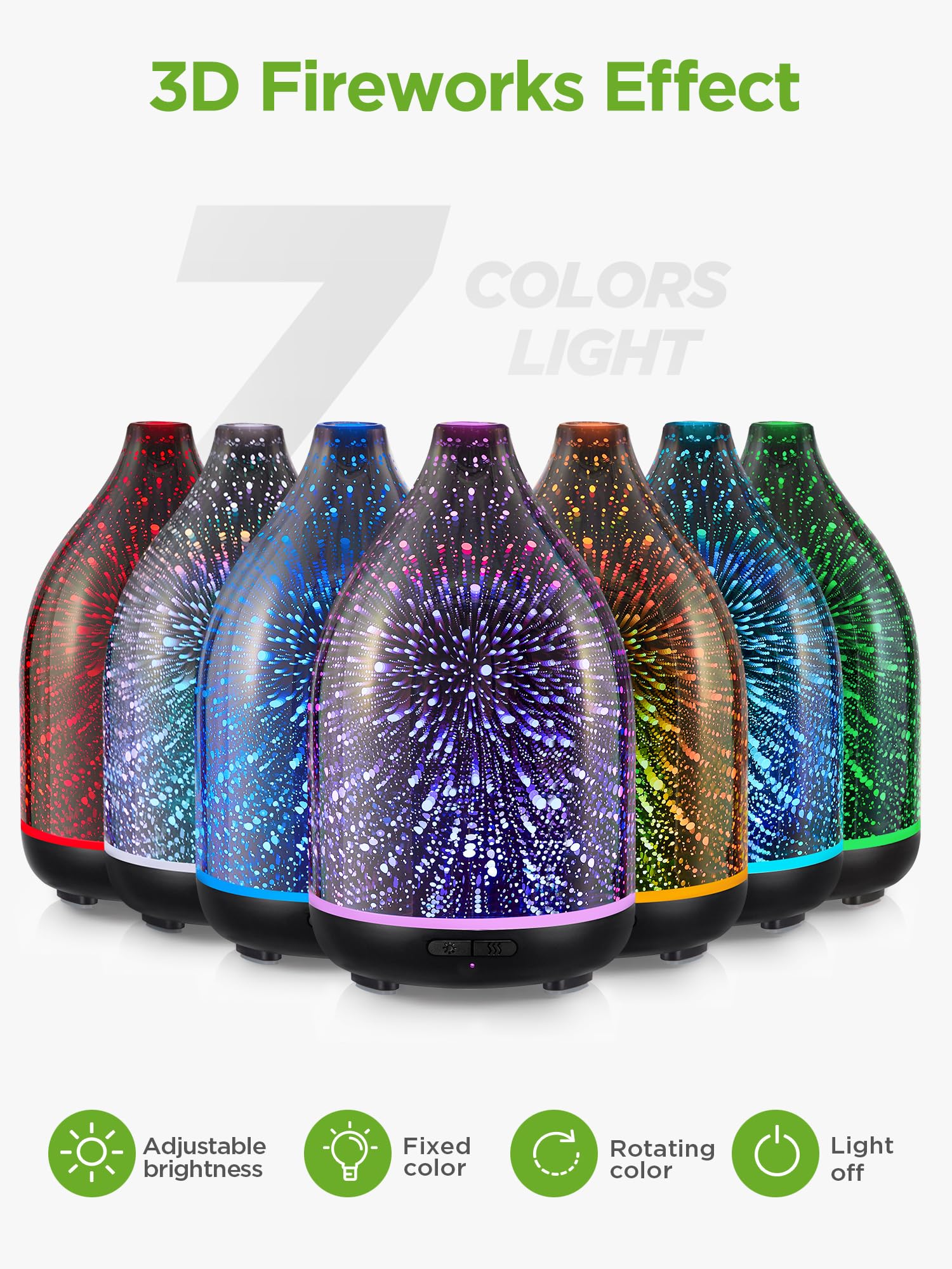 InnoGear difusor de vidrio 3D, primer plano muestra el acabado decorativo.