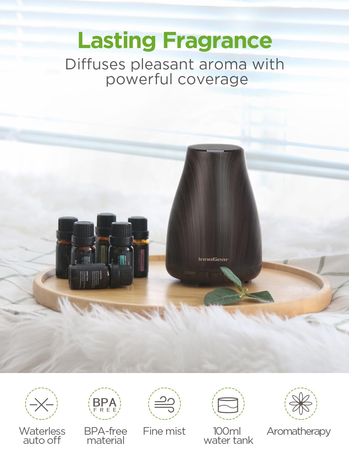 InnoGear regalo con difusor y aceites, empaque elegante para ocasiones.
