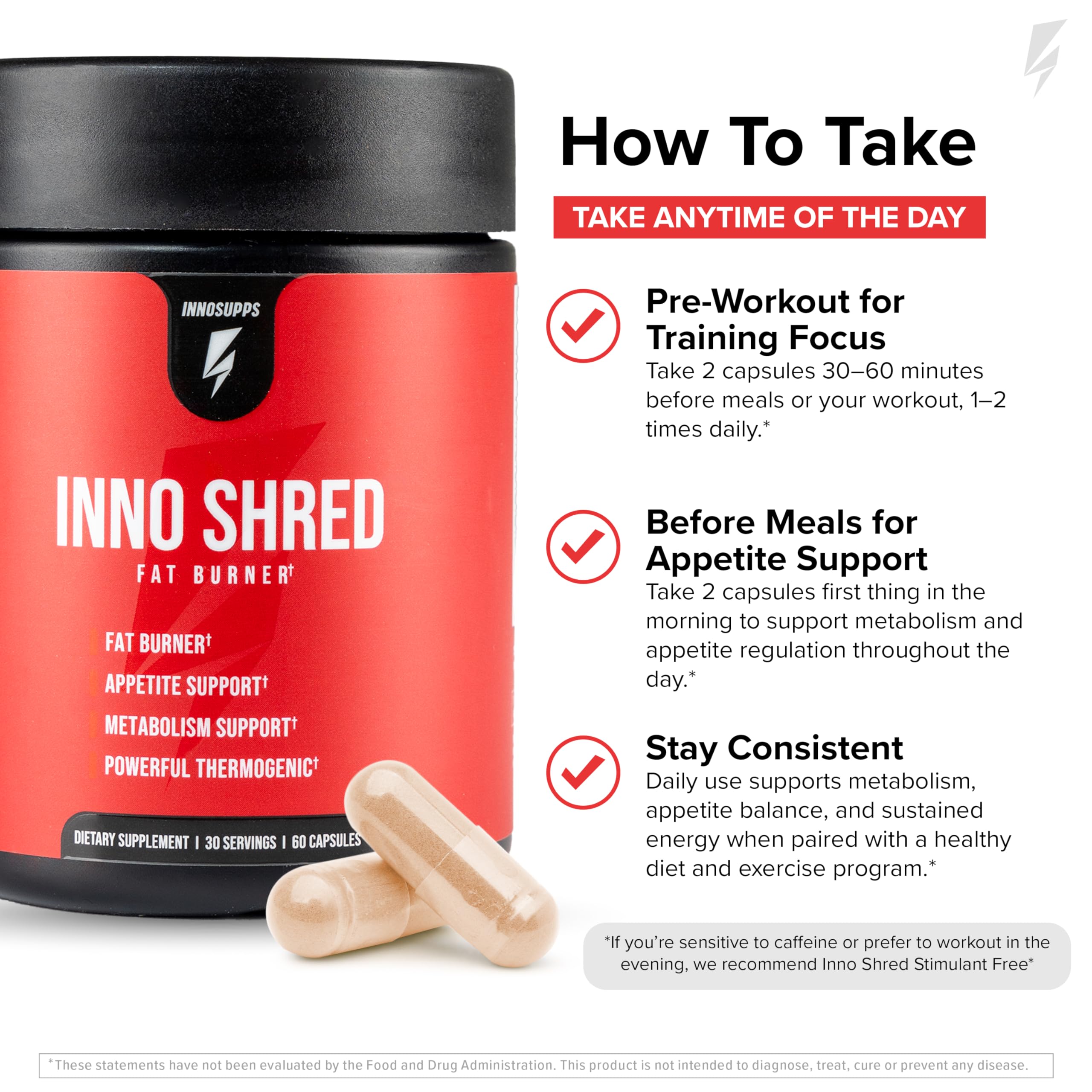 InnoShred, cápsula capsimax destacando potenciación termogénica.