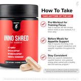InnoShred, cápsula capsimax destacando potenciación termogénica.