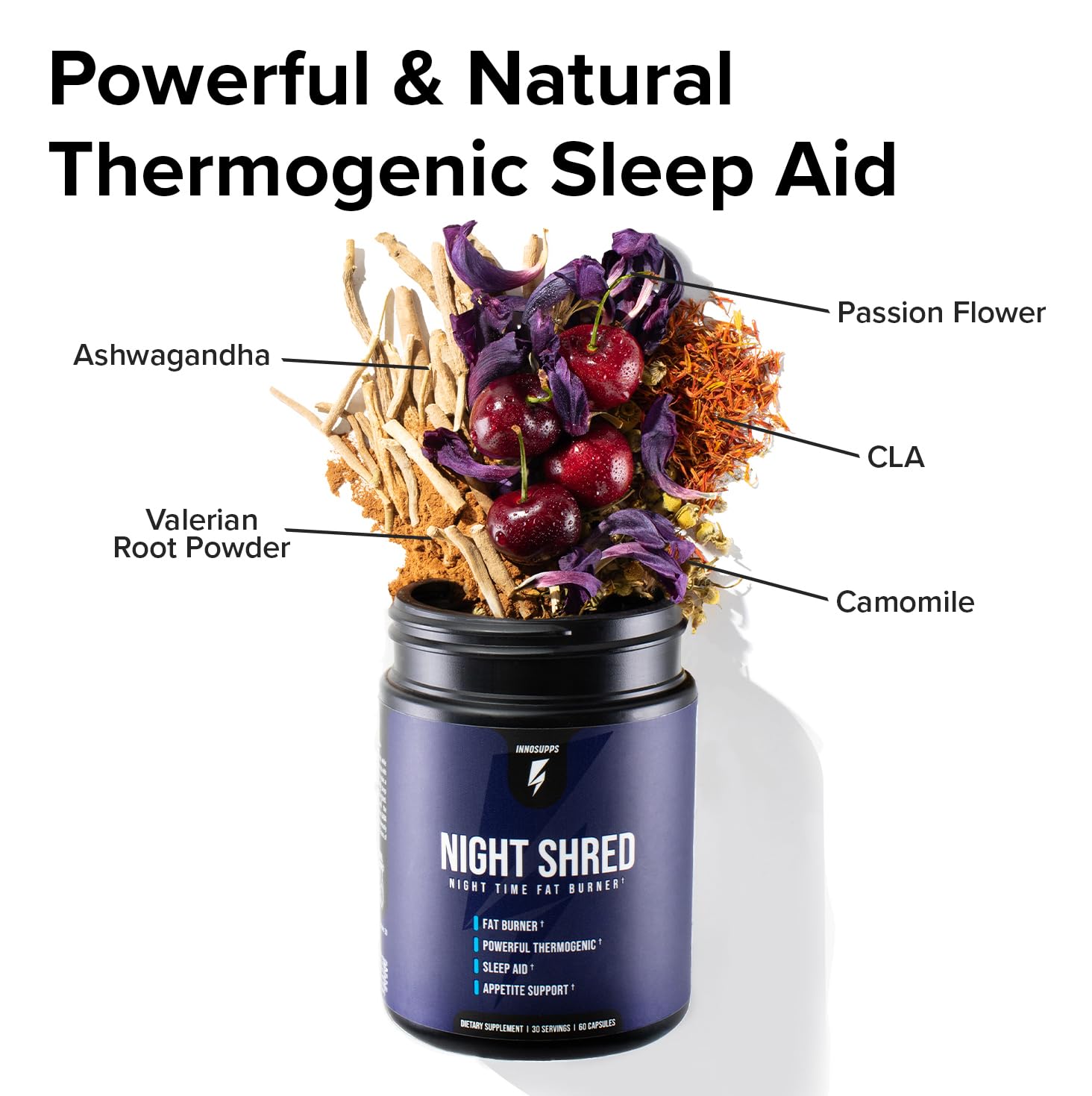 InnoSupps Night Shred con ashwagandha para apoyar la relajación nocturna