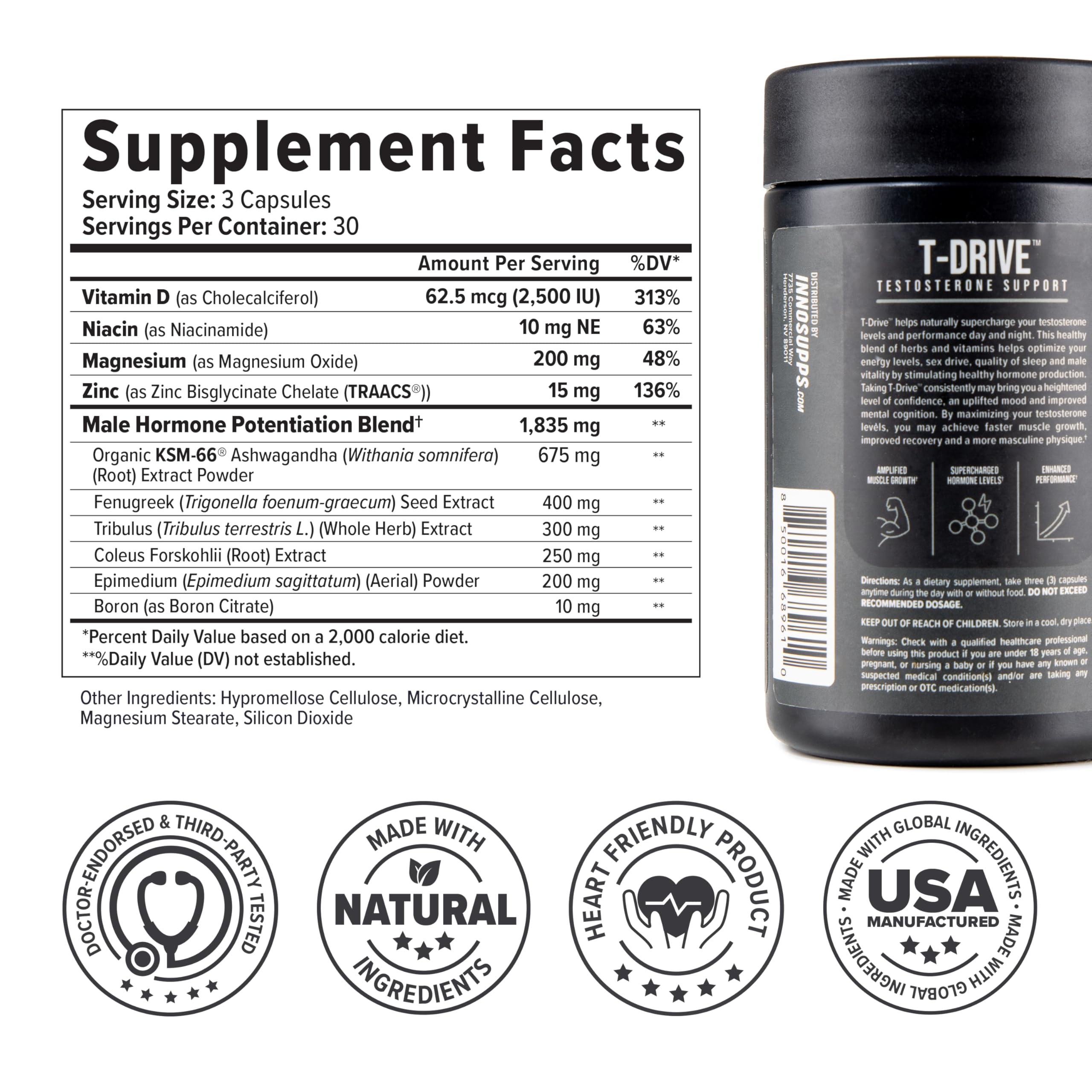 InnoSupps T-Drive: rendimiento mejorado durante ejercicios intensos.