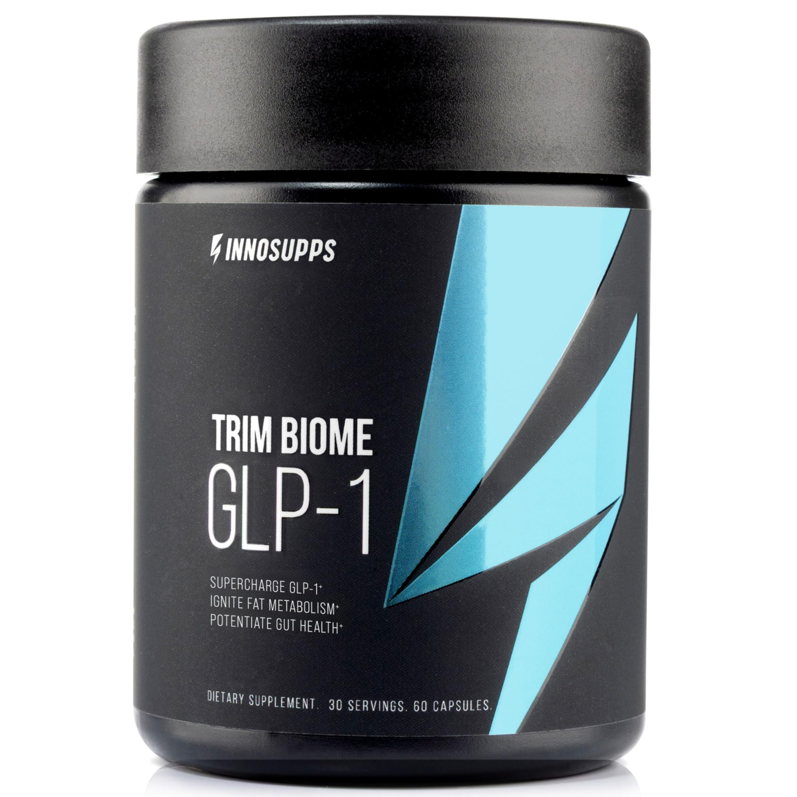 InnoSupps Trim Biome GLP-1: bote y cápsulas para bienestar digestivo.
