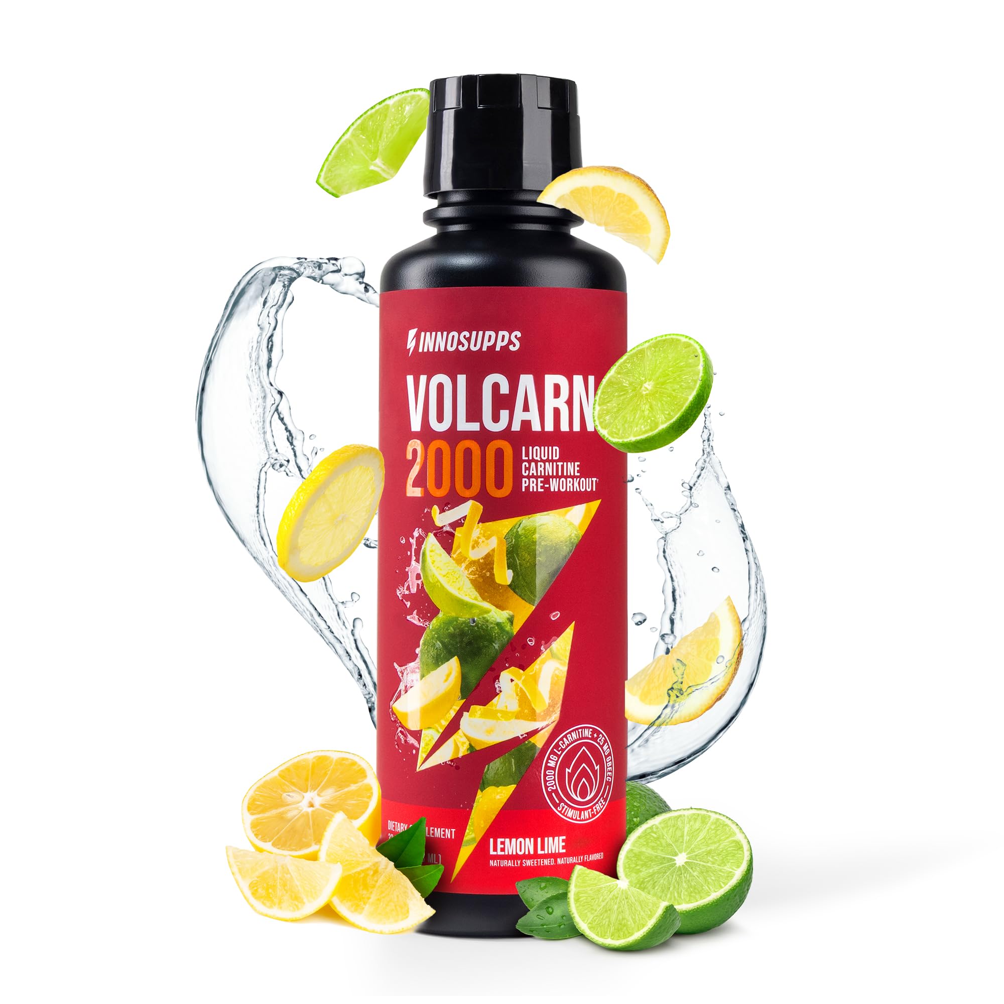InnoSupps Volcarn 2000 botella limón lima energía estable sin cafeína