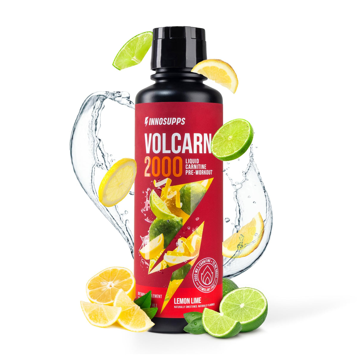 InnoSupps Volcarn 2000 botella limón lima energía estable sin cafeína