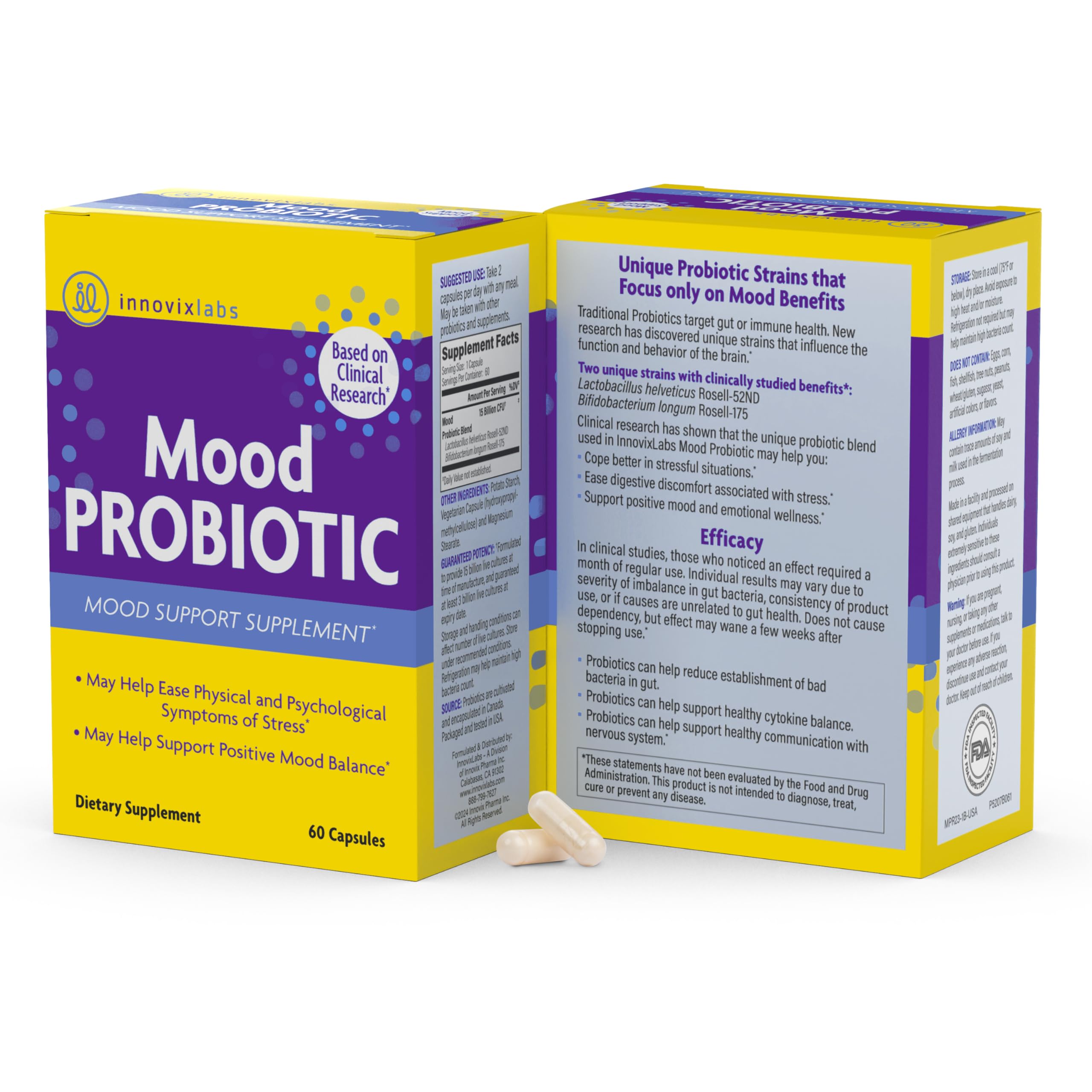 InnovixLabs Mood Probiotic: producto apto para alérgenos, trazas posibles de soja o leche.