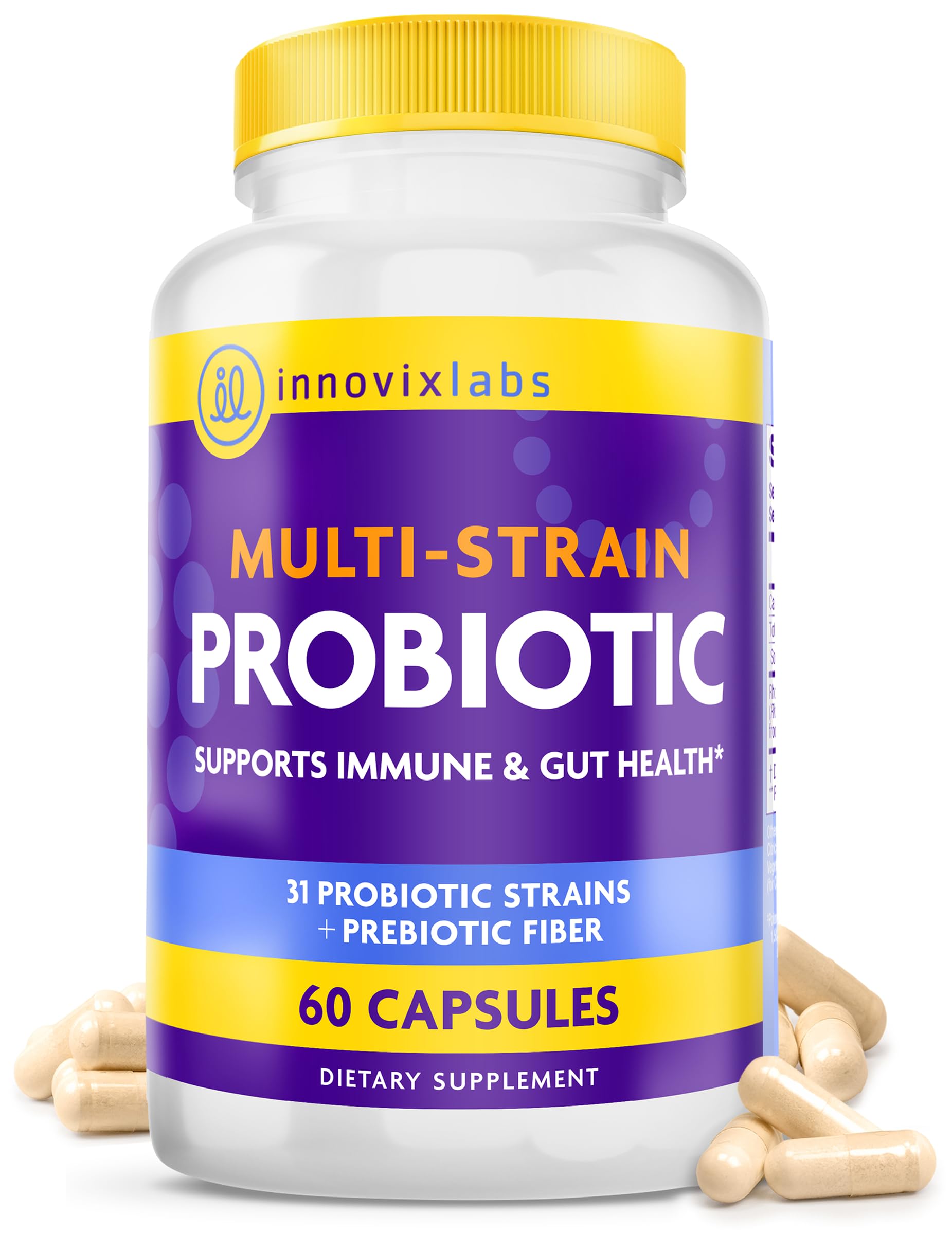 InnovixLabs Probióticos de múltiples cepas: botella y cápsulas para soporte digestivo diario