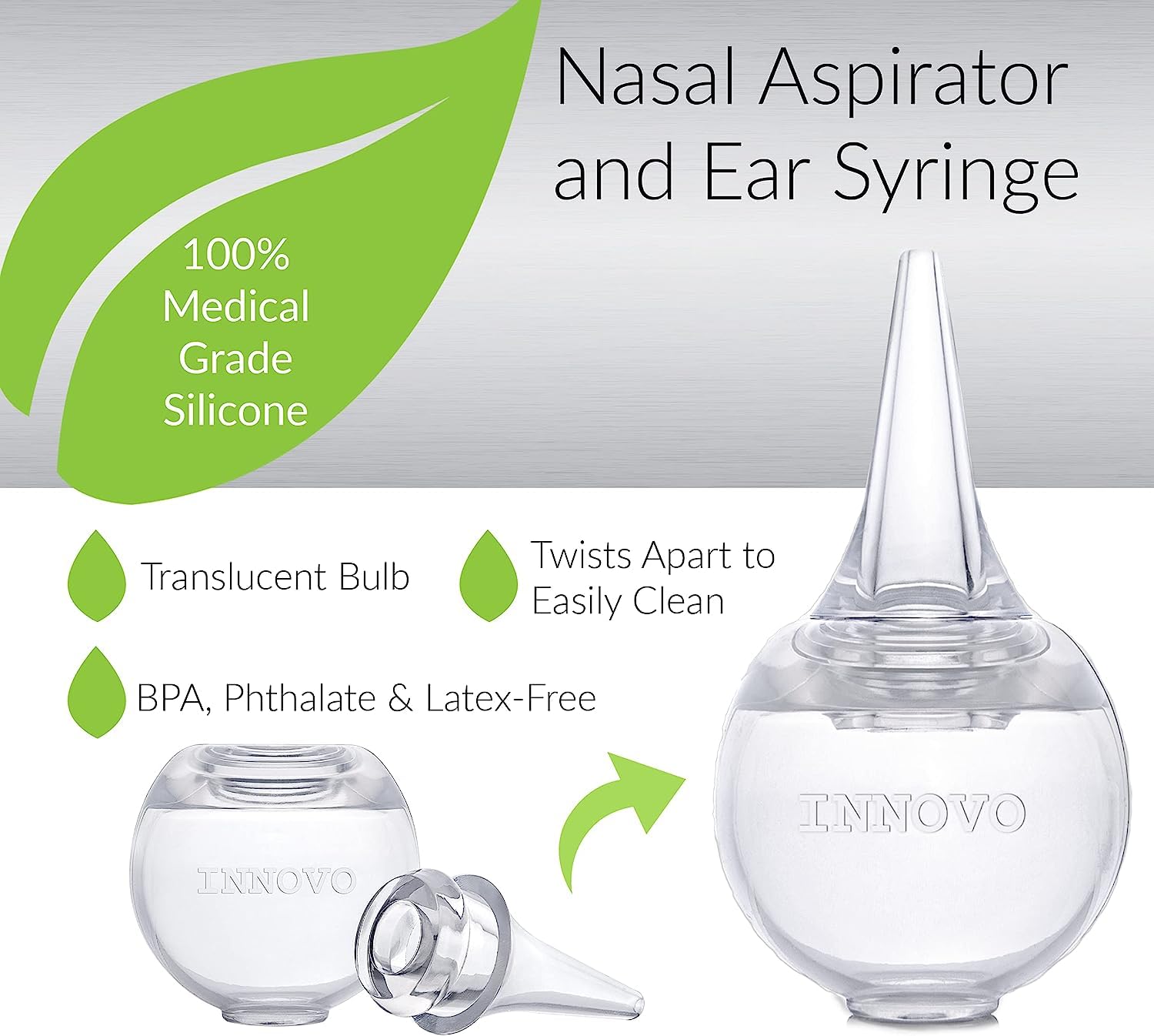 Aspirador nasal de silicona reutilizable de Innovo para alivio suave