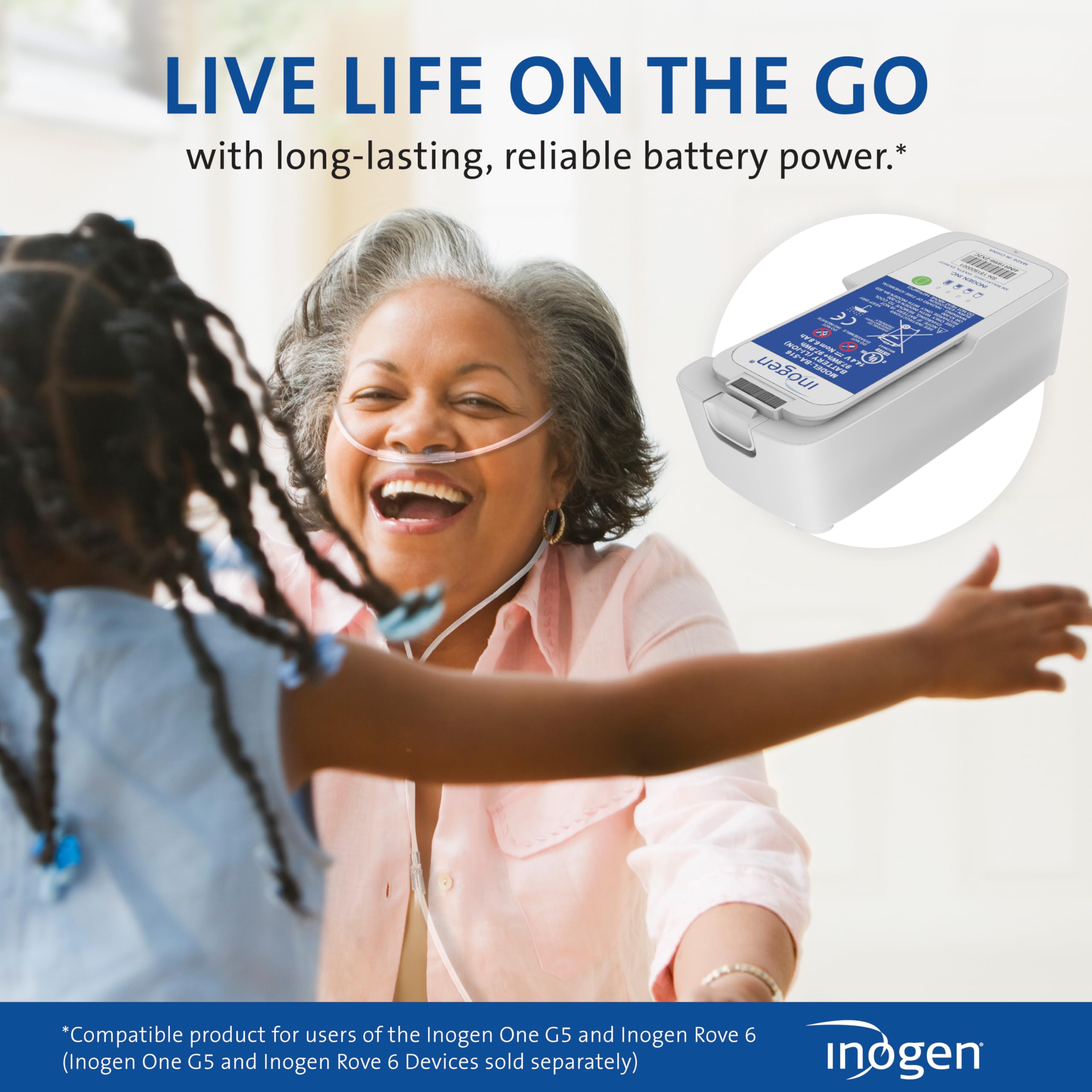 Cargador de corriente alterna y continua compatible con batería Inogen extendida.