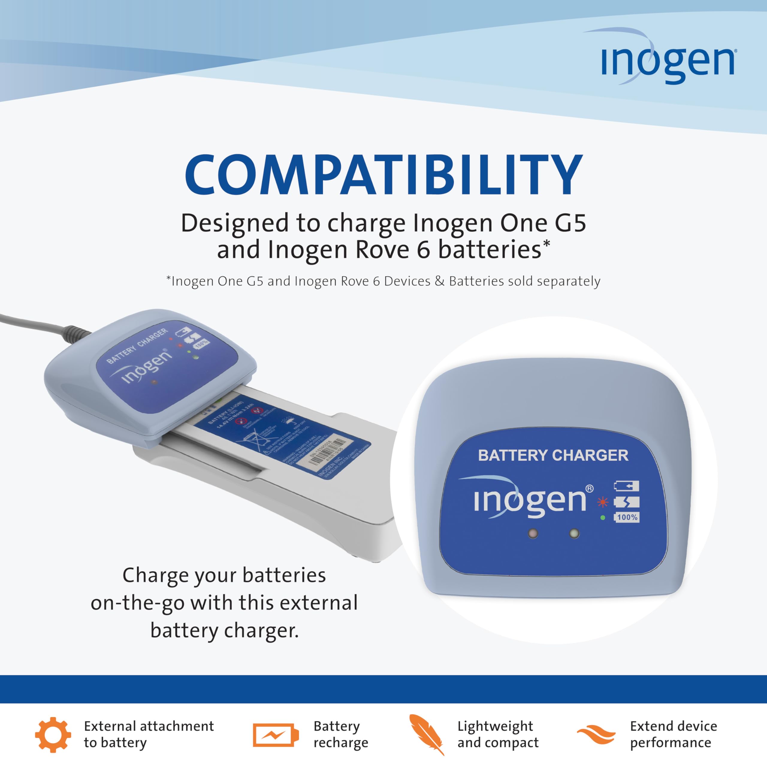 Cargador externo Inogen para batería Rove 6, ideal para viajes