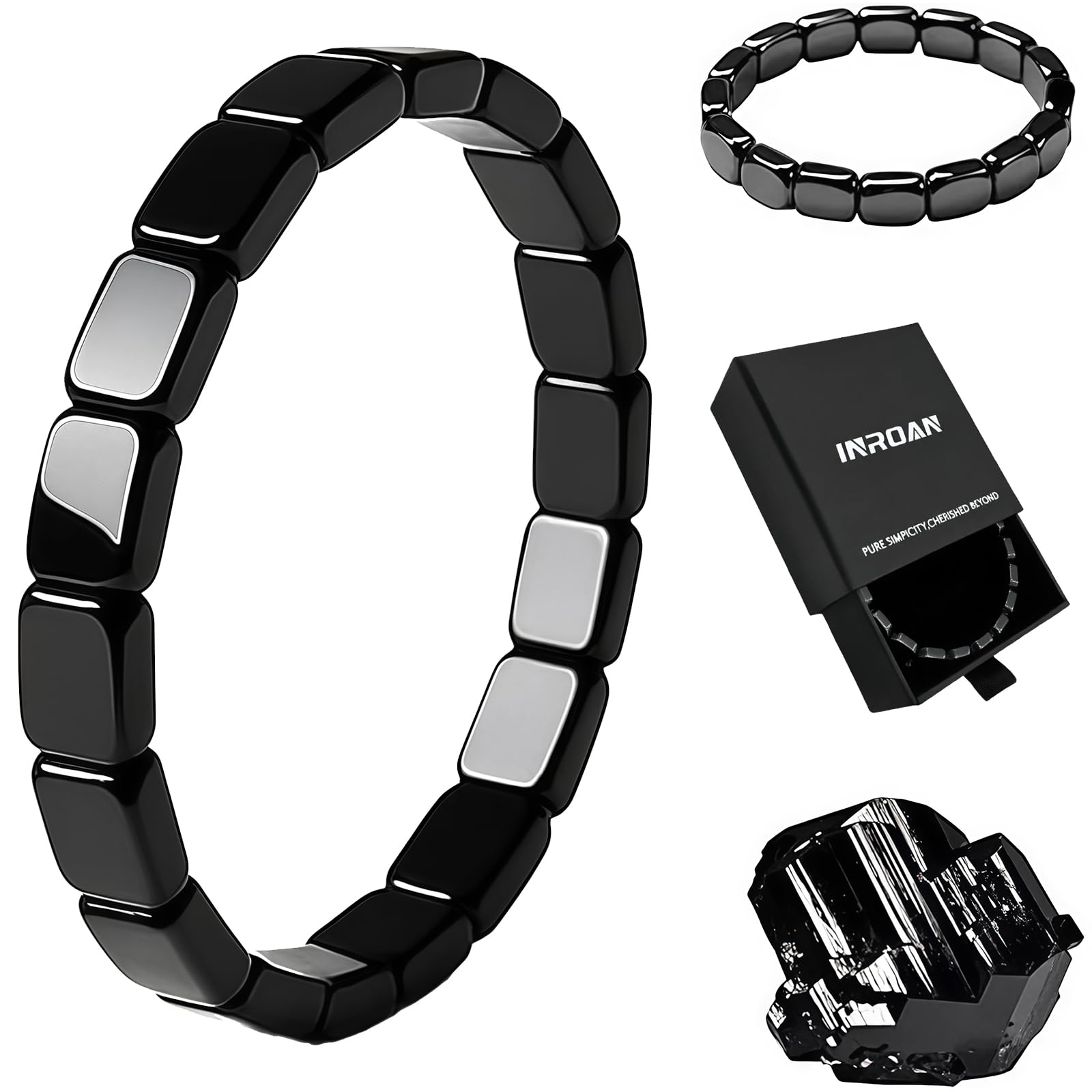 Pulsera INROAN de hematita para hombre, cuentas redondeadas y textura natural.