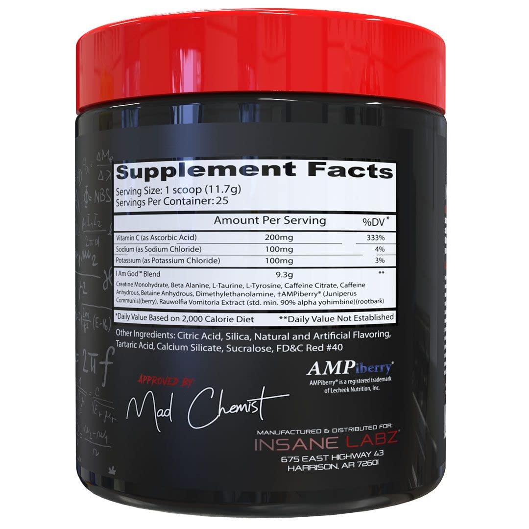 Insane Labz I am God: etiqueta detalle para claridad de ingredientes clave