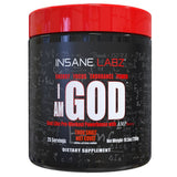 Insane Labz I am God, envase frontal, energía lista para entrenamientos intensos.