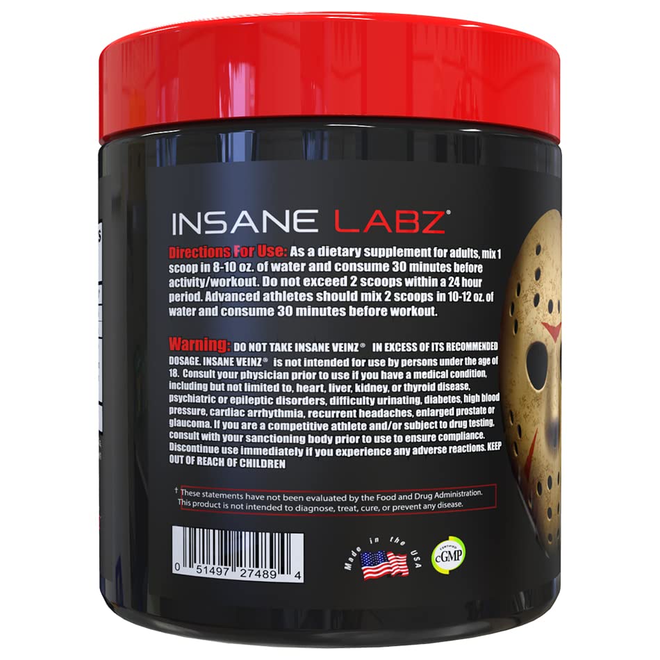 Etiqueta frontal de Insane Veinz destacando su formato sin estimulantes.