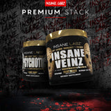 Insane Labz Insane Veinz Gold logotipo-destellos resalta la marca en estantes.