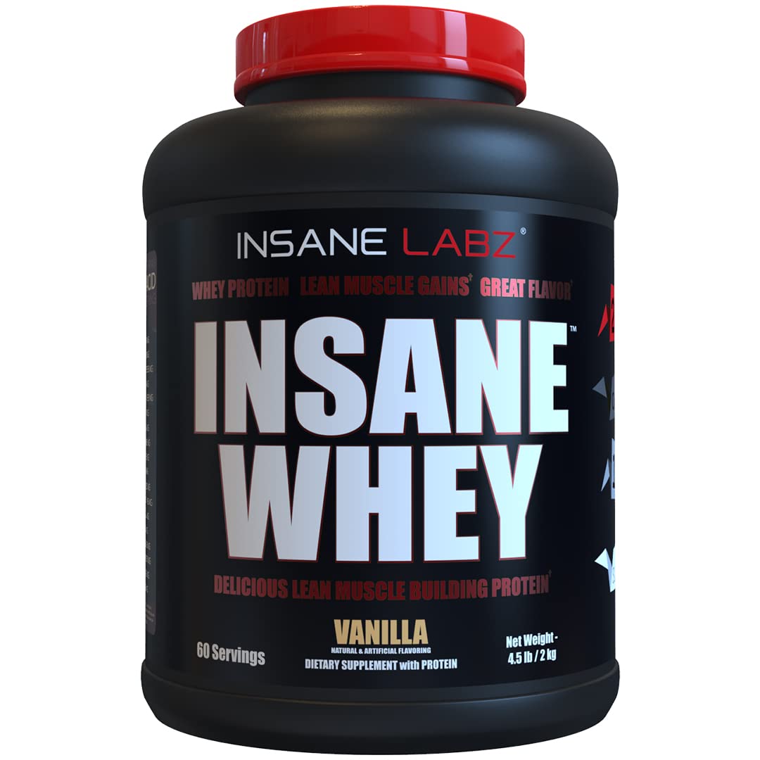 Envase de Insane Labz Insane Whey sabor vainilla para consumo post entrenamiento.