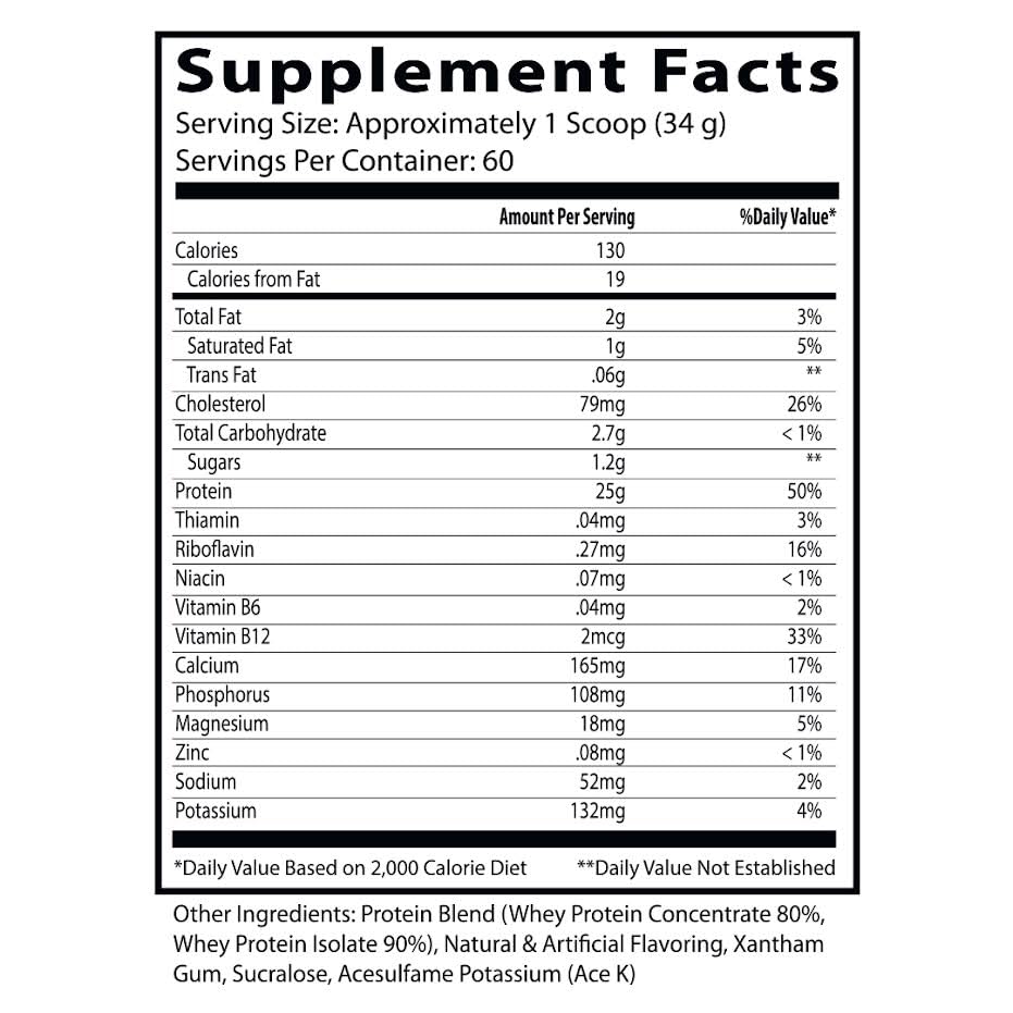 Etiqueta nutricional de Insane Whey para planificar ingesta diaria.