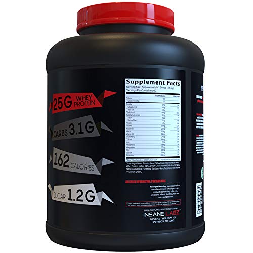 Insane Labz Insane Whey, sabor vainilla, mezcla suave para batidos rápidos.