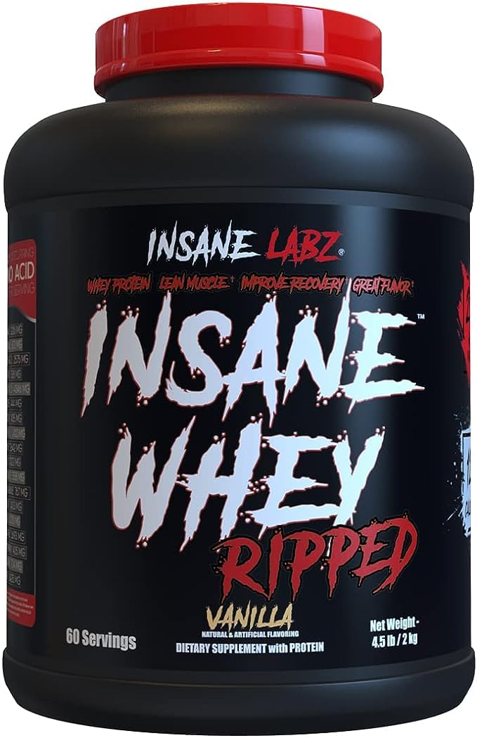 Insane Labz Insane Whey Ripped, lata de vainilla, ideal para ganancia de músculo magro