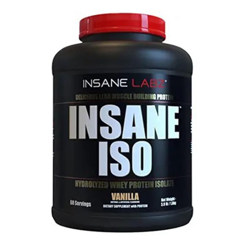 Proteína ISO de Insane Labz, batido sabor vainilla, opción rápida tras entrenar.