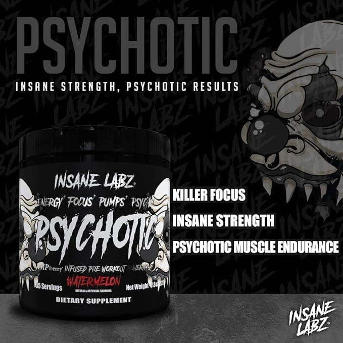 Insane Labz Psychotic Black Edition en lata: bombeo muscular y resistencia sostenida.