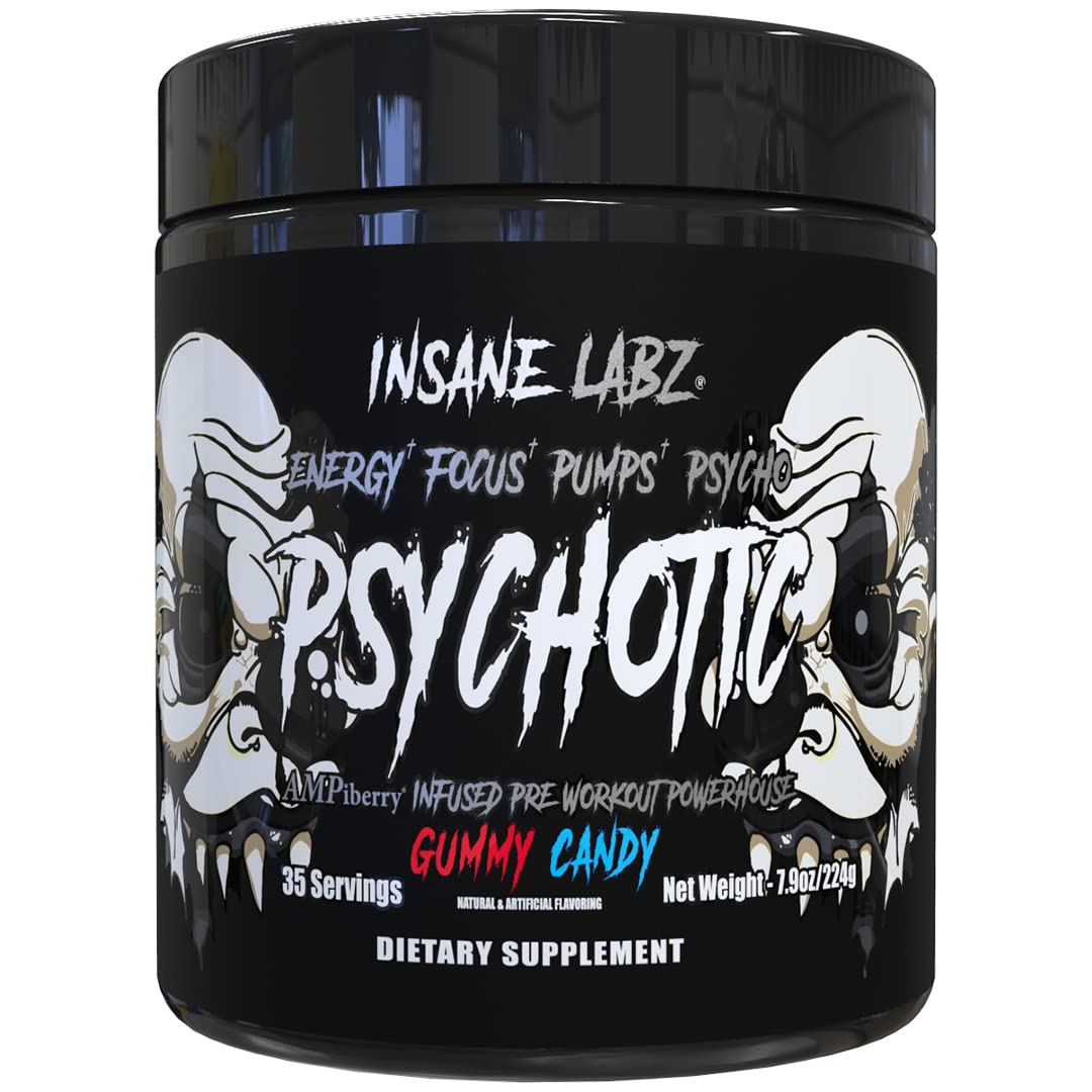 Insane Labz Psychotic Black Edition en lata, energía sostenida para entrenamientos intensos.