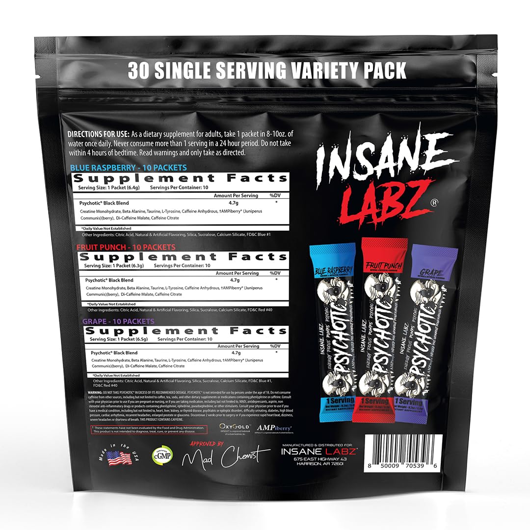 Insane Labz Psychotic Black Edition en lata: enfoque nítido para series exigentes.