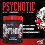 Insane Labz Psychotic, etiqueta destacada que resalta energía y rendimiento.