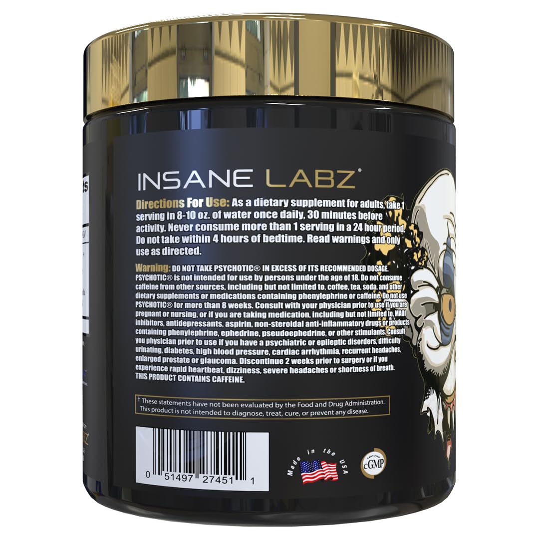 Insane Labz Psychotic Gold, cucharada lista para activar foco y rendimiento.