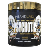 Envase naranja de Insane Labz Psychotic Gold para entrenamientos intensos.