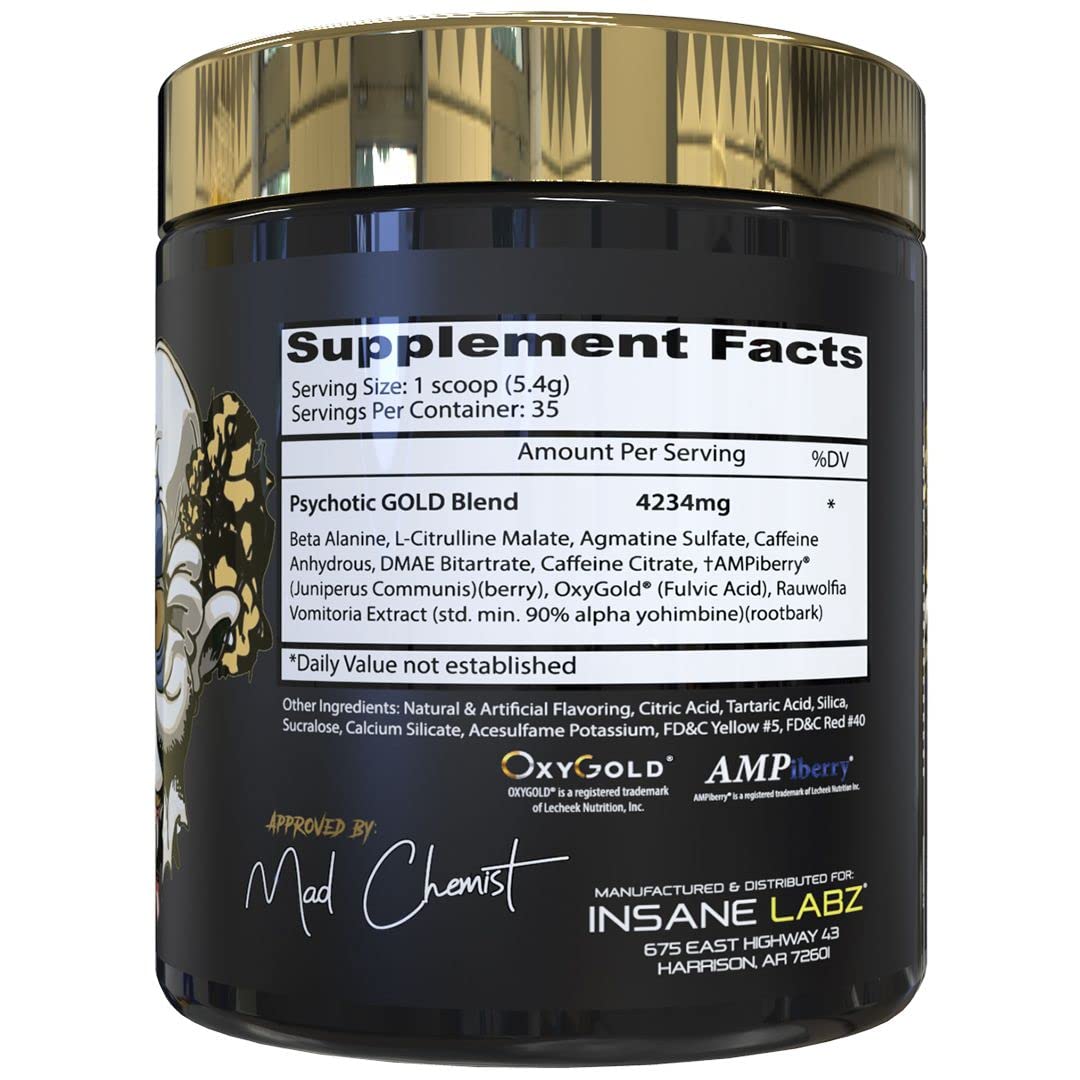 Medidor de Insane Labz Psychotic Gold para dosis consistentes durante el entrenamiento.